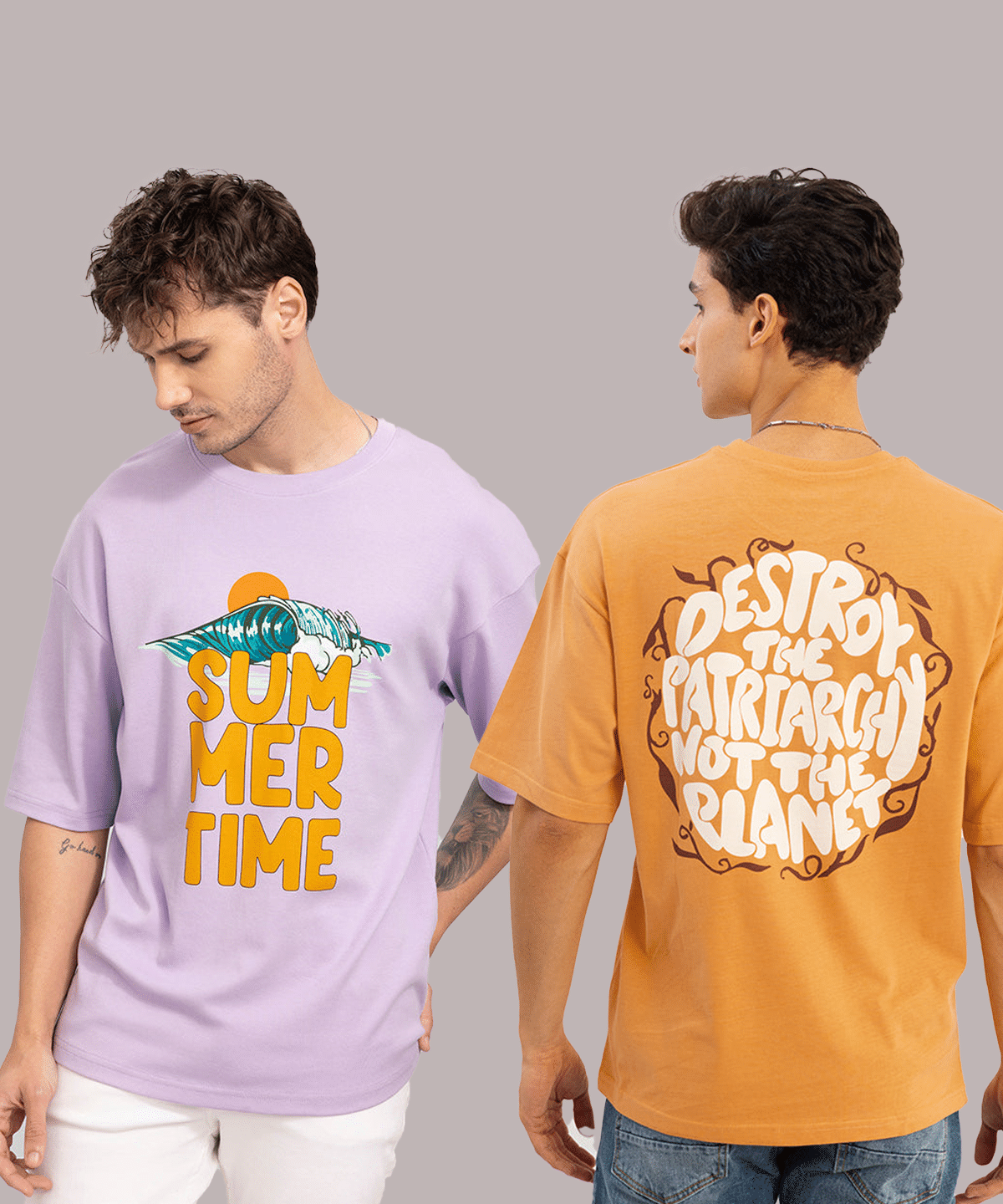 HELL BOUND Cotton Blend Oversized Fit Printed Half Sleeves Men's Round T-Shirt - Multicolor ( Pack of 2 ) HELL BOUND Cotton Blend Oversized Fit Printed Half Sleeves Men's Round T-Shirt - Multicolor ( Pack of 2 )