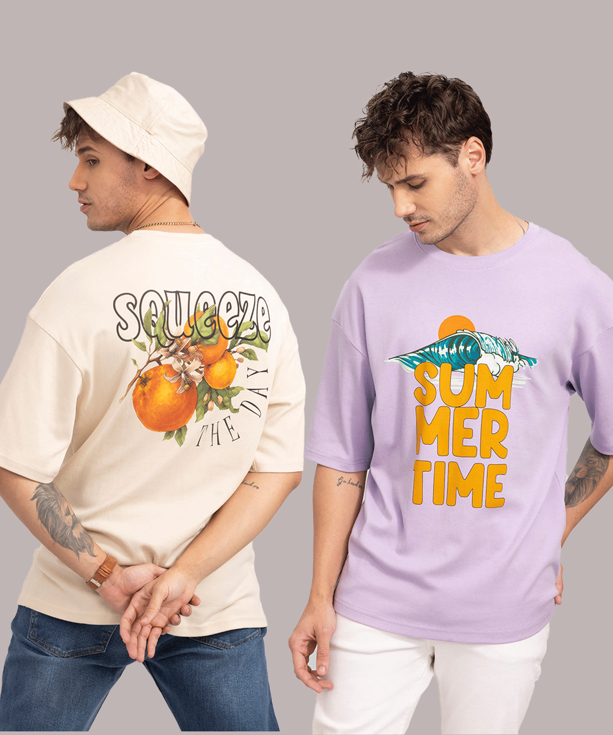     			HELL BOUND Cotton Blend Oversized Fit Printed Half Sleeves Men's Round T-Shirt - Multicolor1 ( Pack of 2 )