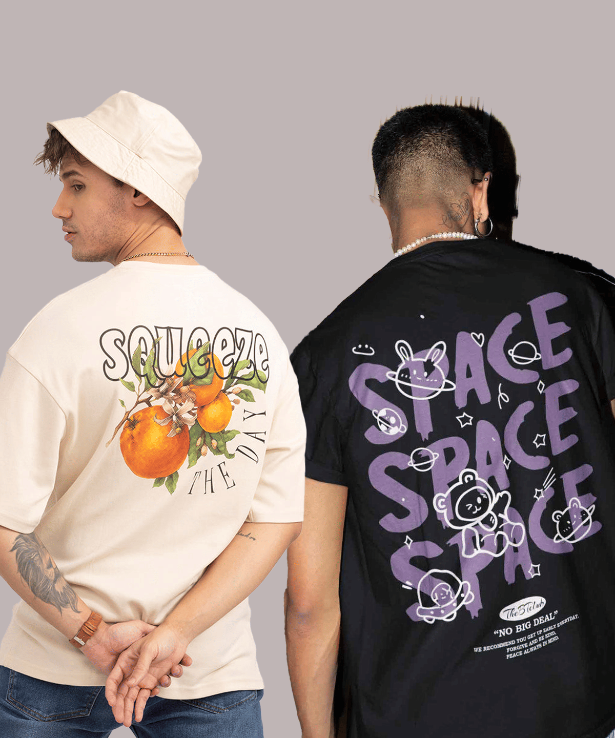     			HELL BOUND Cotton Blend Oversized Fit Printed Half Sleeves Men's Round T-Shirt - Multicolor4 ( Pack of 2 )