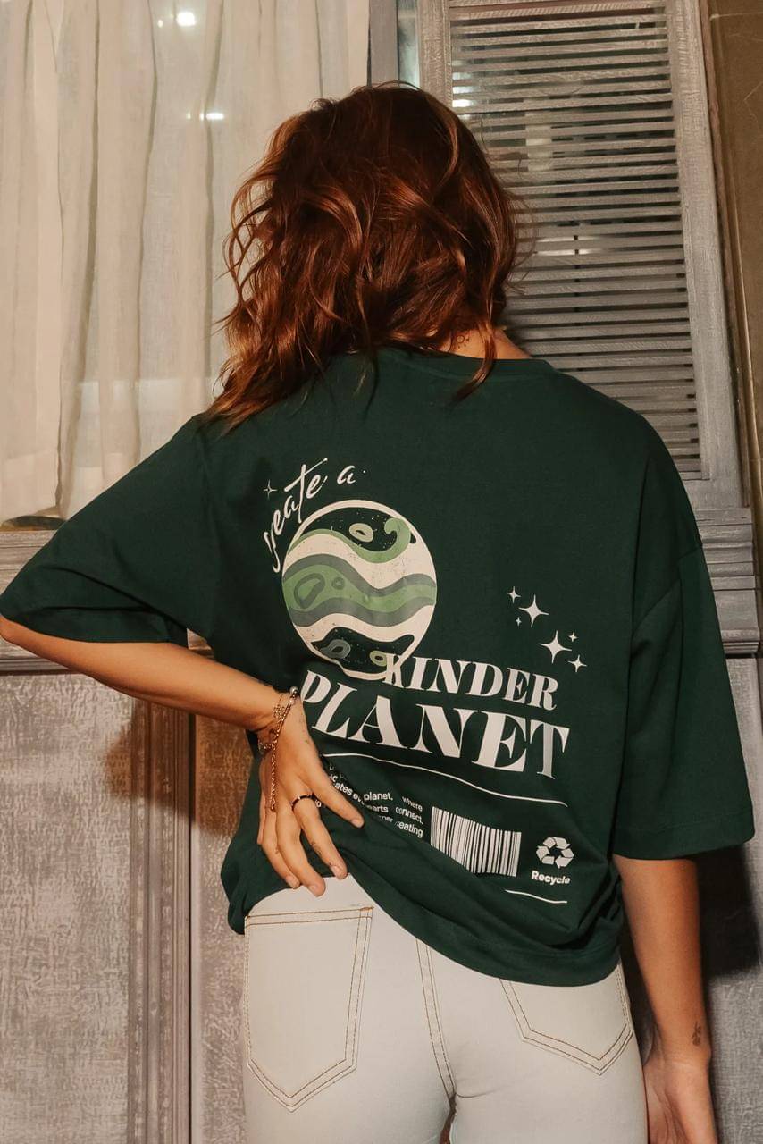     			HELL BOUND Women Poly Cotton Printed Oversized Fit Round Neck T-Shirt ( Green )