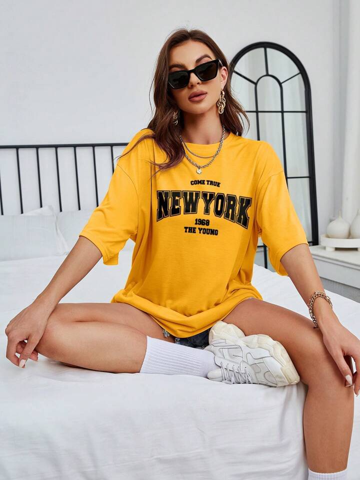 HELL BOUND Women Poly Cotton Printed Oversized Fit Round Neck T-Shirt ( Yellow ) HELL BOUND Women Poly Cotton Printed Oversized Fit Round Neck T-Shirt ( Yellow )