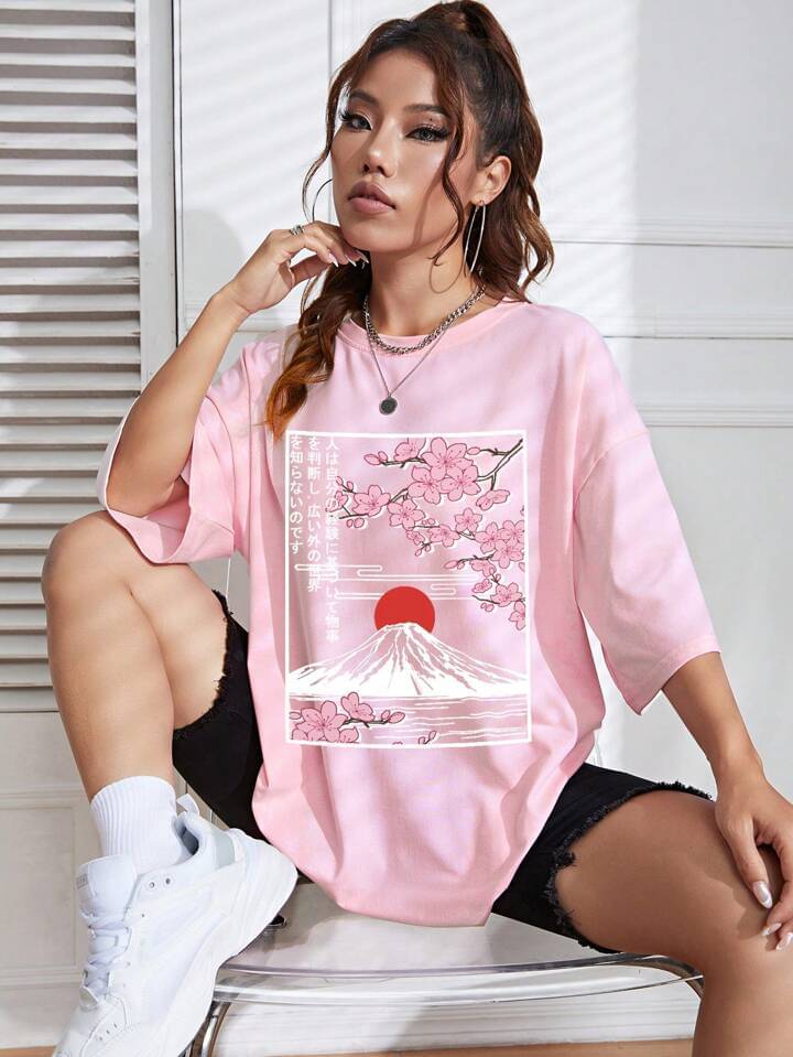 HELL BOUND Women Poly Cotton Printed Oversized Fit Round Neck T-Shirt ( Pink ) HELL BOUND Women Poly Cotton Printed Oversized Fit Round Neck T-Shirt ( Pink )