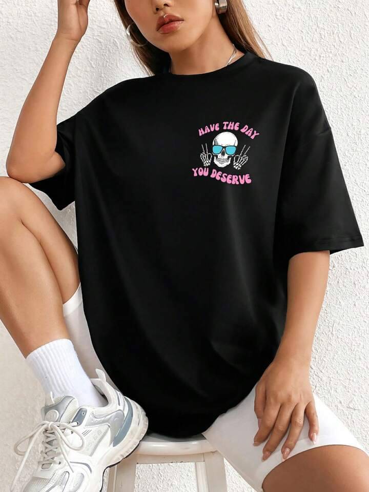HELL BOUND Women Poly Cotton Printed Oversized Fit Round Neck T-Shirt ( Black ) HELL BOUND Women Poly Cotton Printed Oversized Fit Round Neck T-Shirt ( Black )