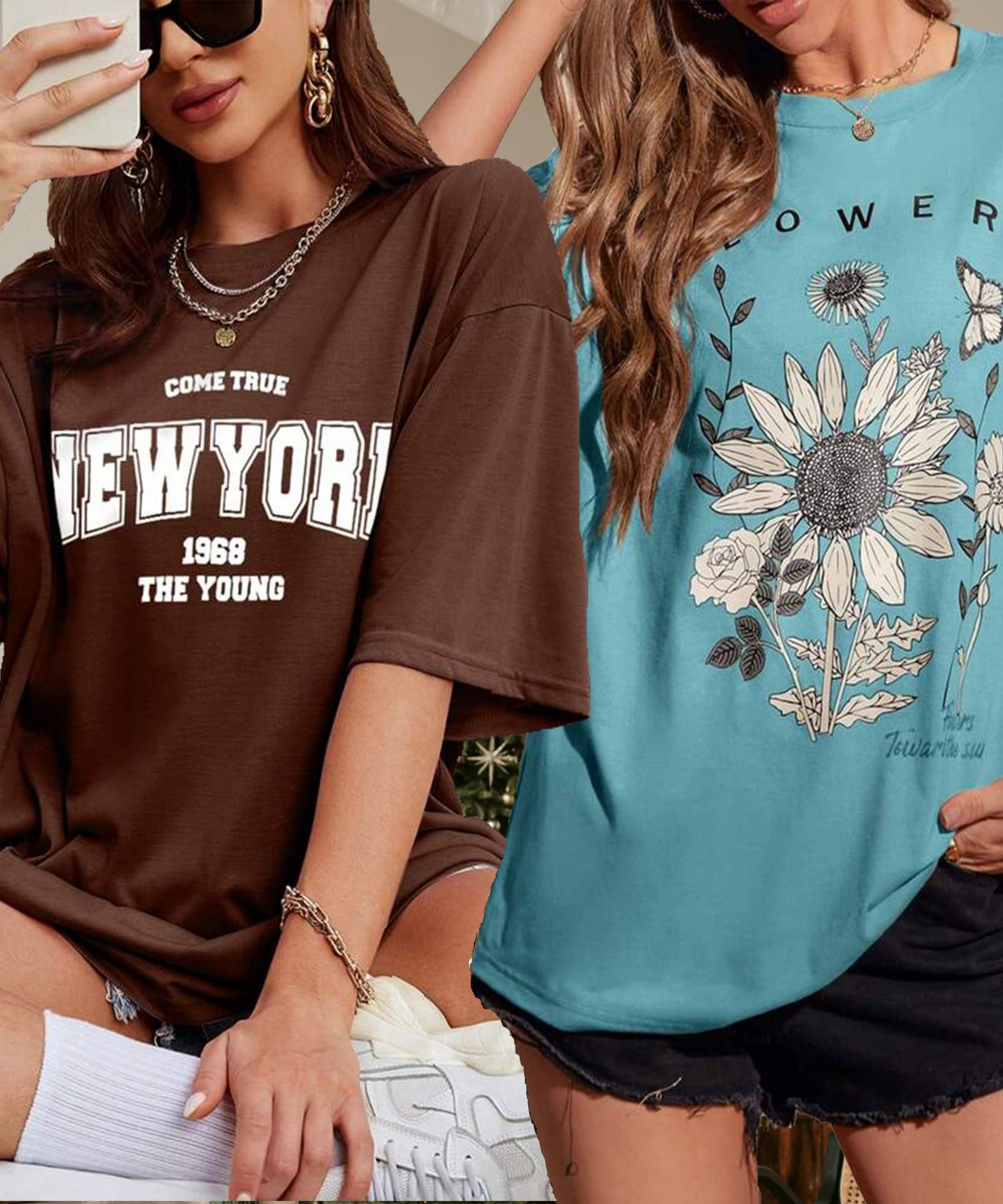 HELL BOUND Women Poly Cotton Printed Oversized Fit Round Neck T-Shirt ( Multicolor ) HELL BOUND Women Poly Cotton Printed Oversized Fit Round Neck T-Shirt ( Multicolor )