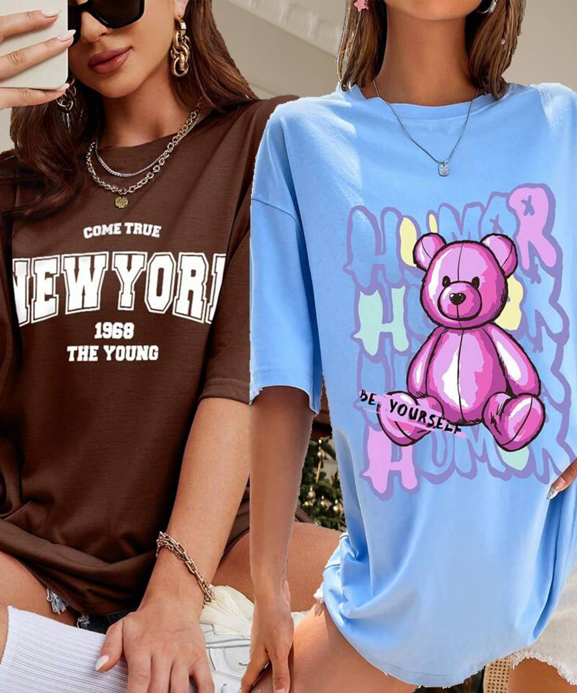 HELL BOUND Women Poly Cotton Printed Oversized Fit Round Neck T-Shirt ( Multicolor )     			HELL BOUND Women Poly Cotton Printed Oversized Fit Round Neck T-Shirt ( Multicolor )