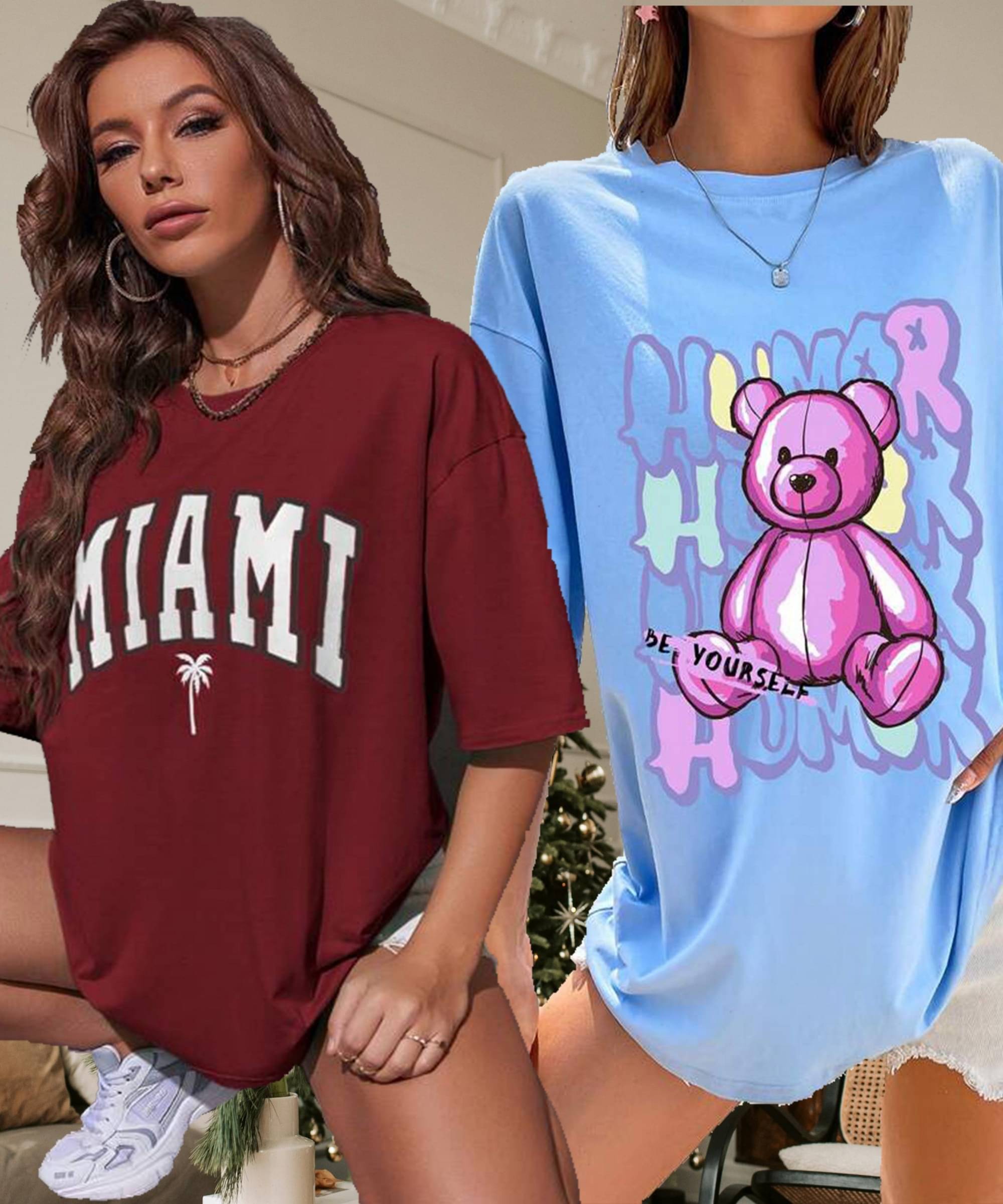     			HELL BOUND Women Poly Cotton Printed Oversized Fit Round Neck T-Shirt ( Multicolor )