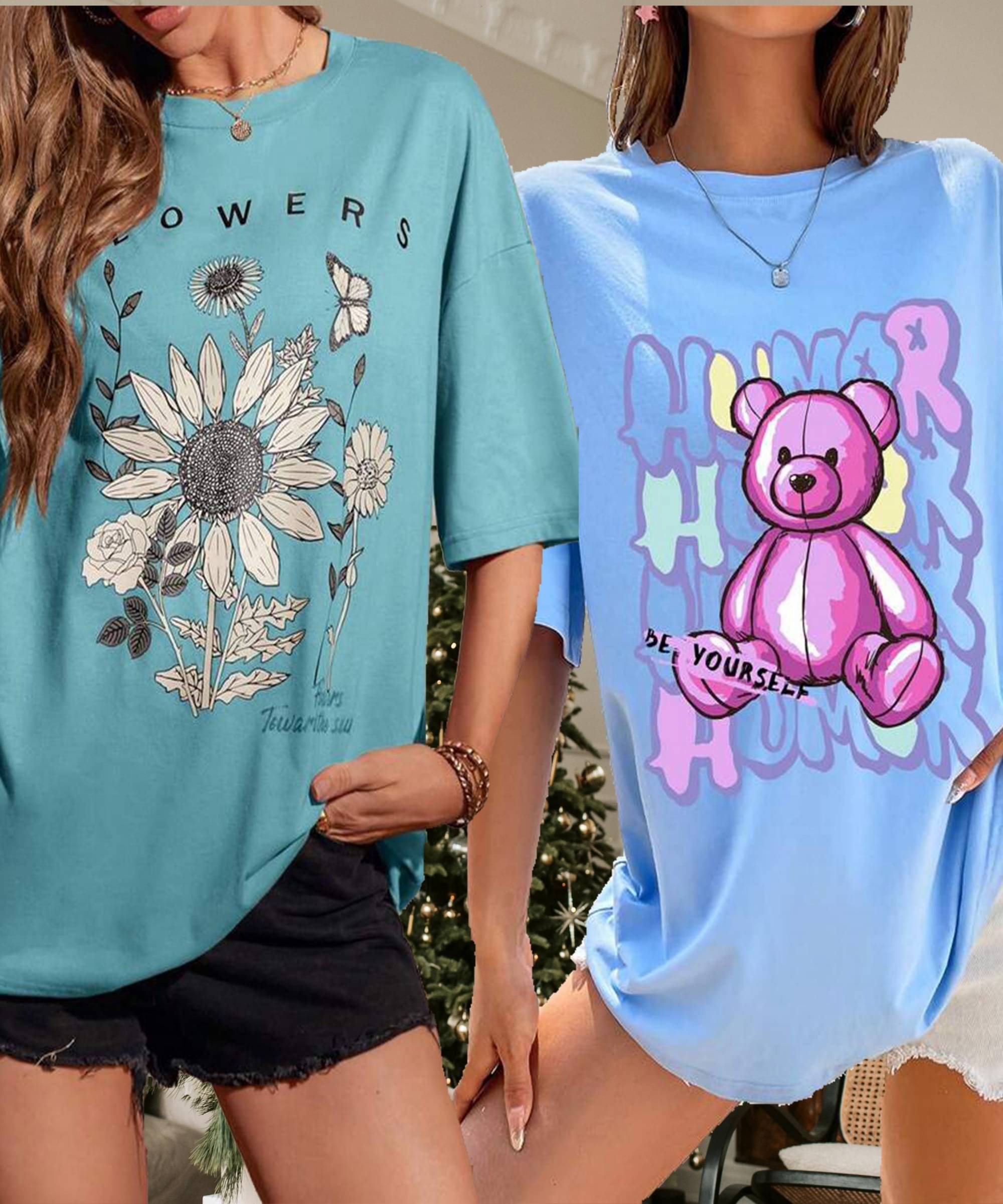     			HELL BOUND Women Poly Cotton Printed Oversized Fit Round Neck T-Shirt ( Multicolor )