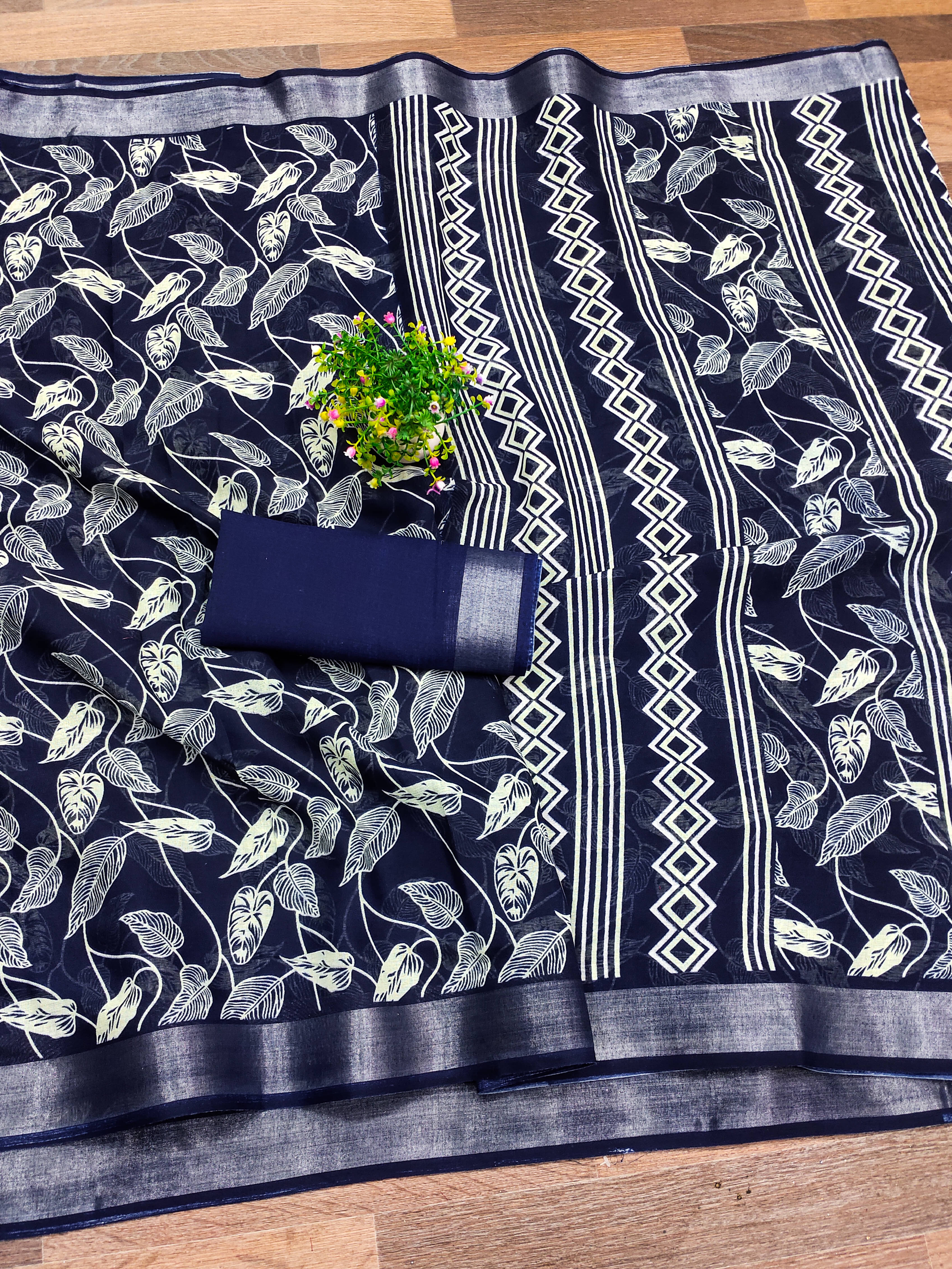 HEMA SILK MILLS Linen Printed Saree With Unstitched Blouse Piece ( Blue ) HEMA SILK MILLS Linen Printed Saree With Unstitched Blouse Piece ( Blue )