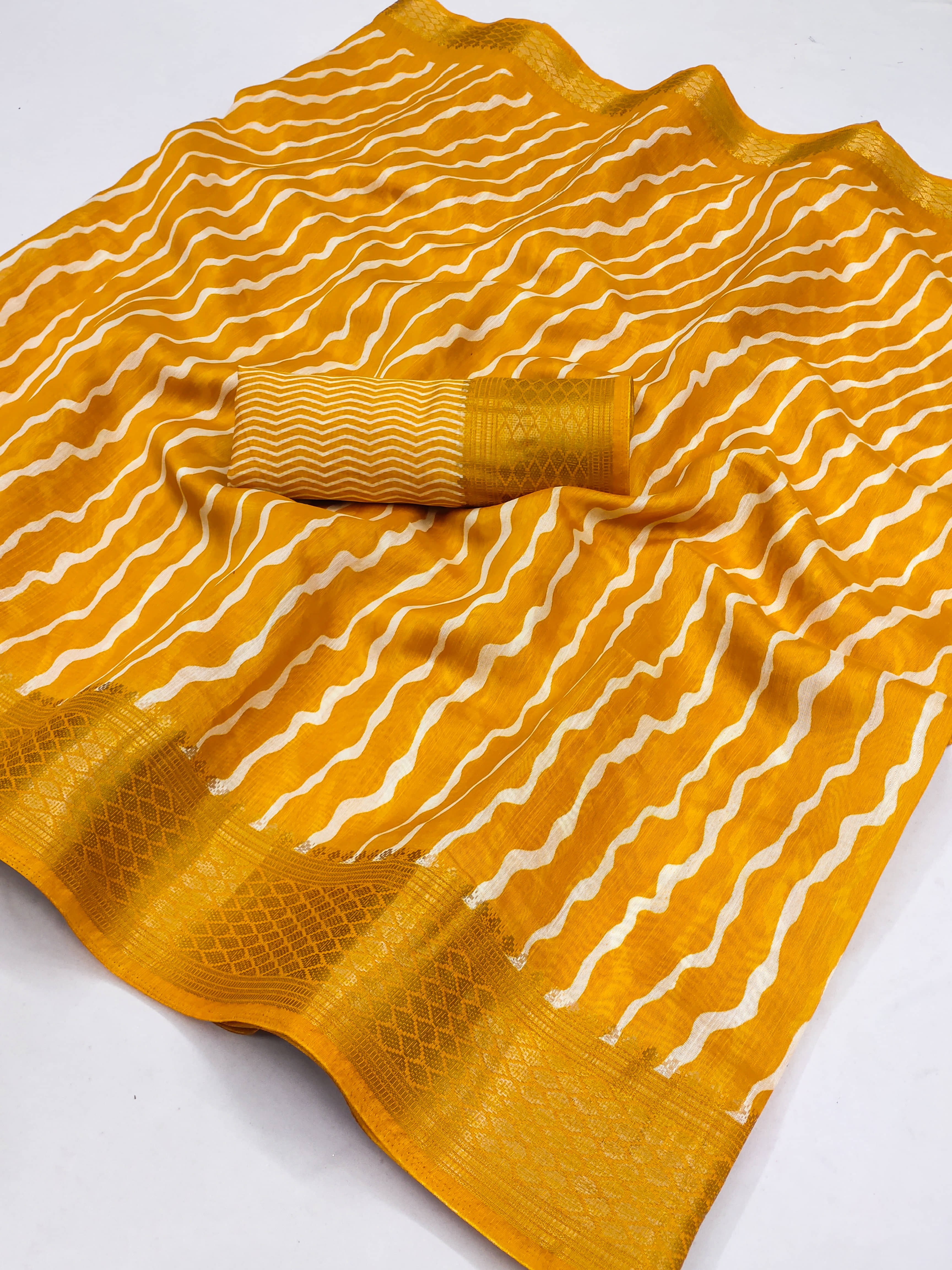 HEMA SILK MILLS Silk Blend Printed Saree With Unstitched Blouse Piece ( Mustard ) - Sarees | Buy online on ZillyBuy