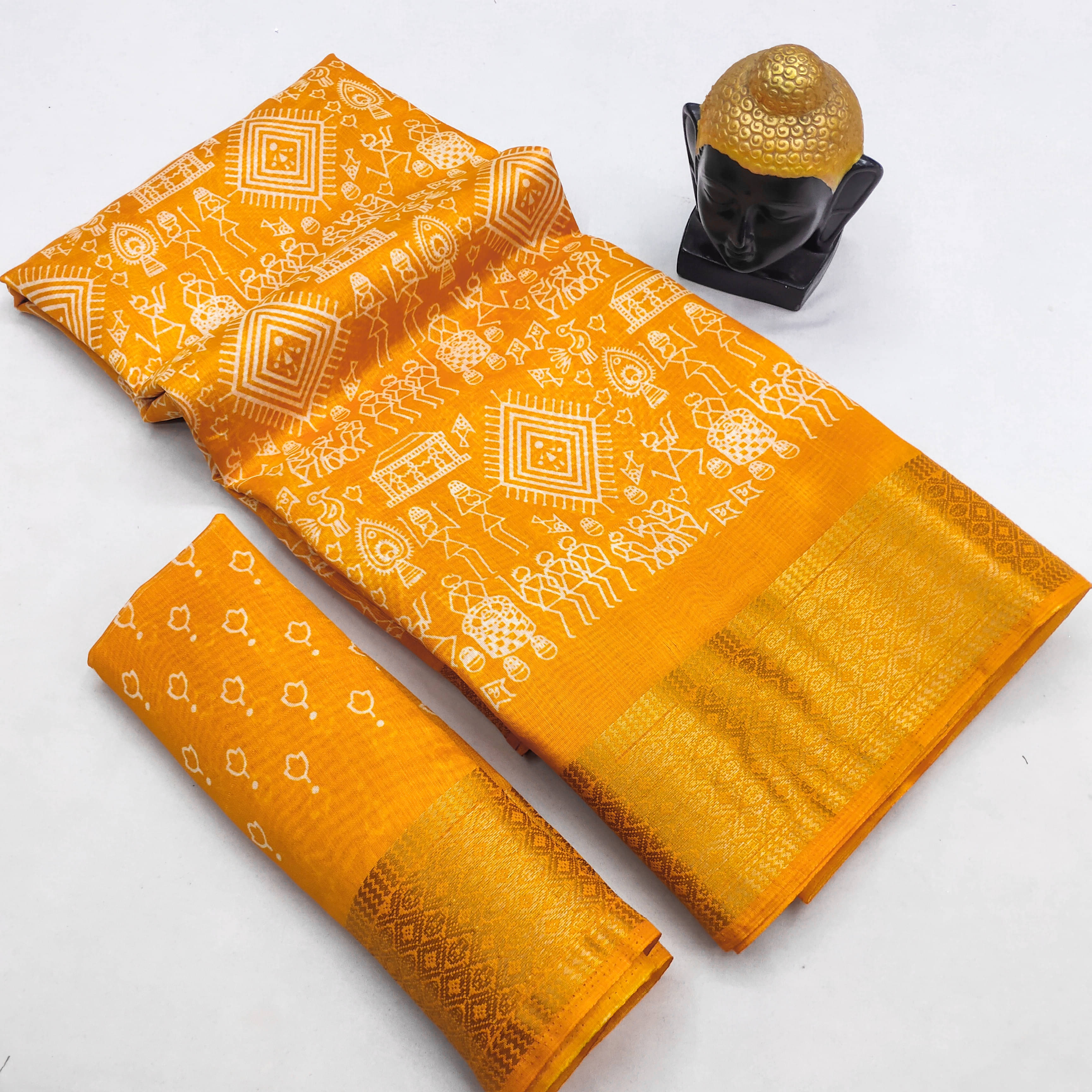 HEMA SILK MILLS Silk Blend Printed Saree With Unstitched Blouse Piece ( Yellow ) HEMA SILK MILLS Silk Blend Printed Saree With Unstitched Blouse Piece ( Yellow )