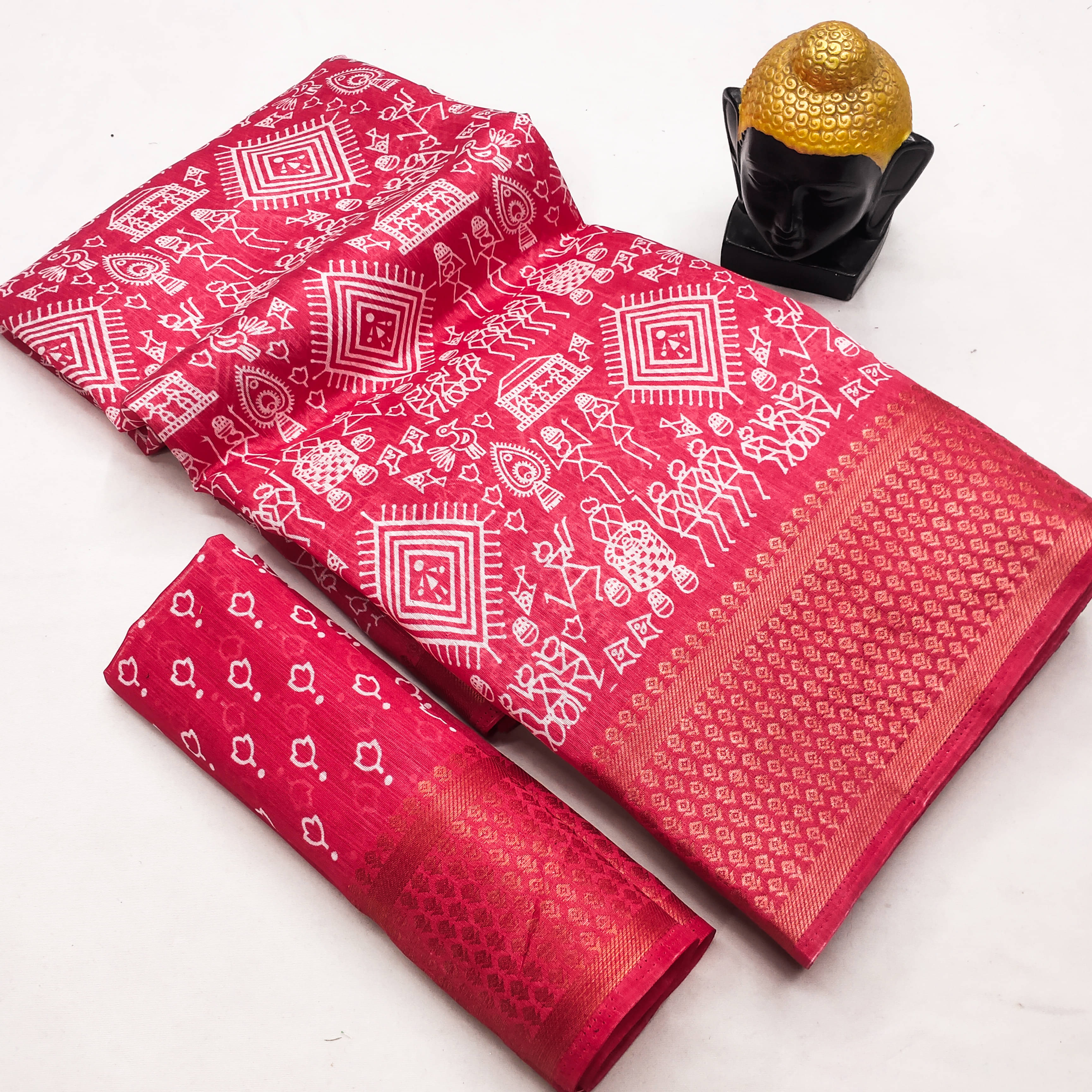 HEMA SILK MILLS Silk Blend Printed Saree With Unstitched Blouse Piece ( Peach )     			HEMA SILK MILLS Silk Blend Printed Saree With Unstitched Blouse Piece ( Peach )