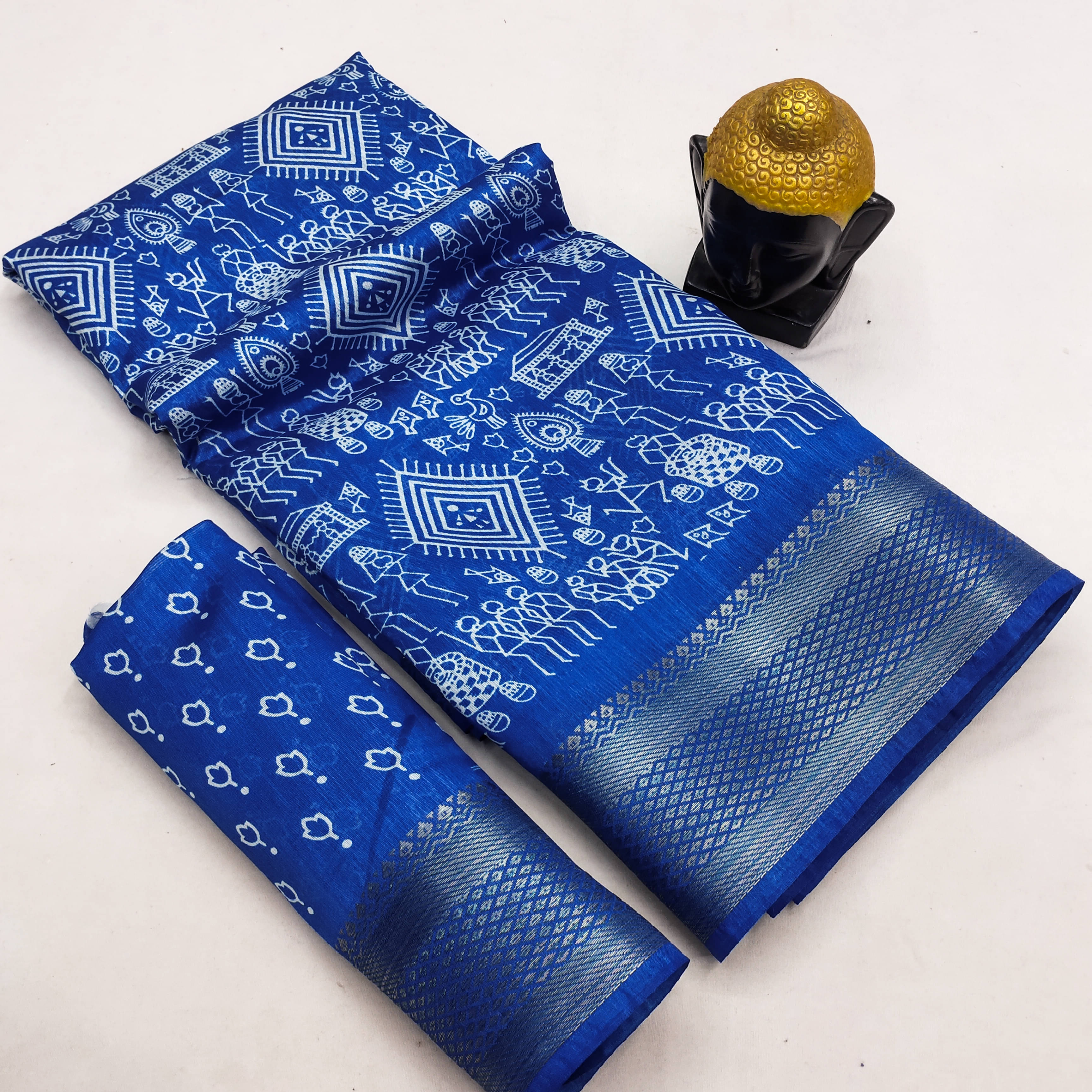 HEMA SILK MILLS Silk Blend Printed Saree With Unstitched Blouse Piece ( Blue ) HEMA SILK MILLS Silk Blend Printed Saree With Unstitched Blouse Piece ( Blue )