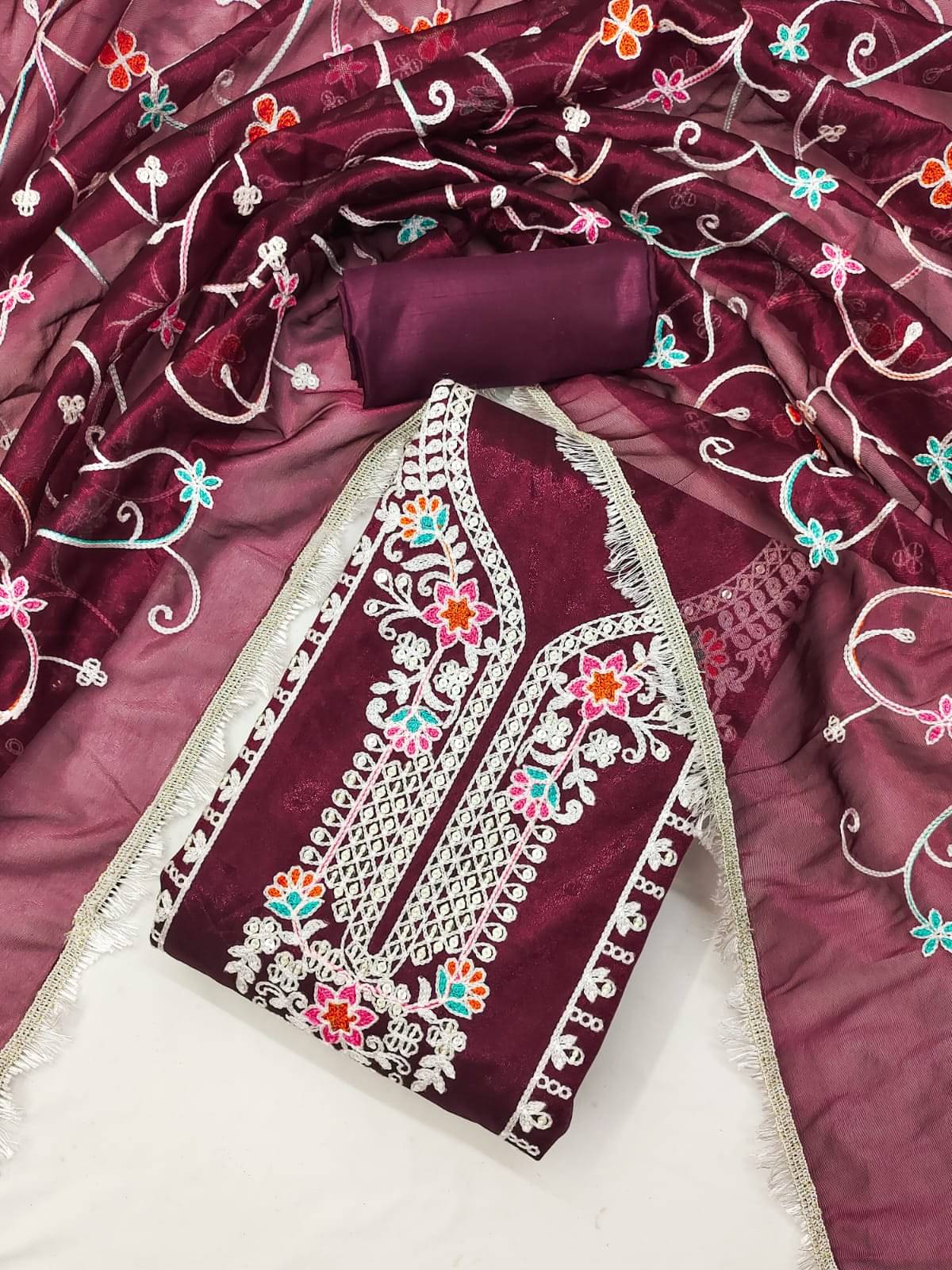 HL SILKMILLS Unstitched Net Embroidered Dress Material - Maroon ( Pack of 1 ) HL SILKMILLS Unstitched Net Embroidered Dress Material - Maroon ( Pack of 1 )