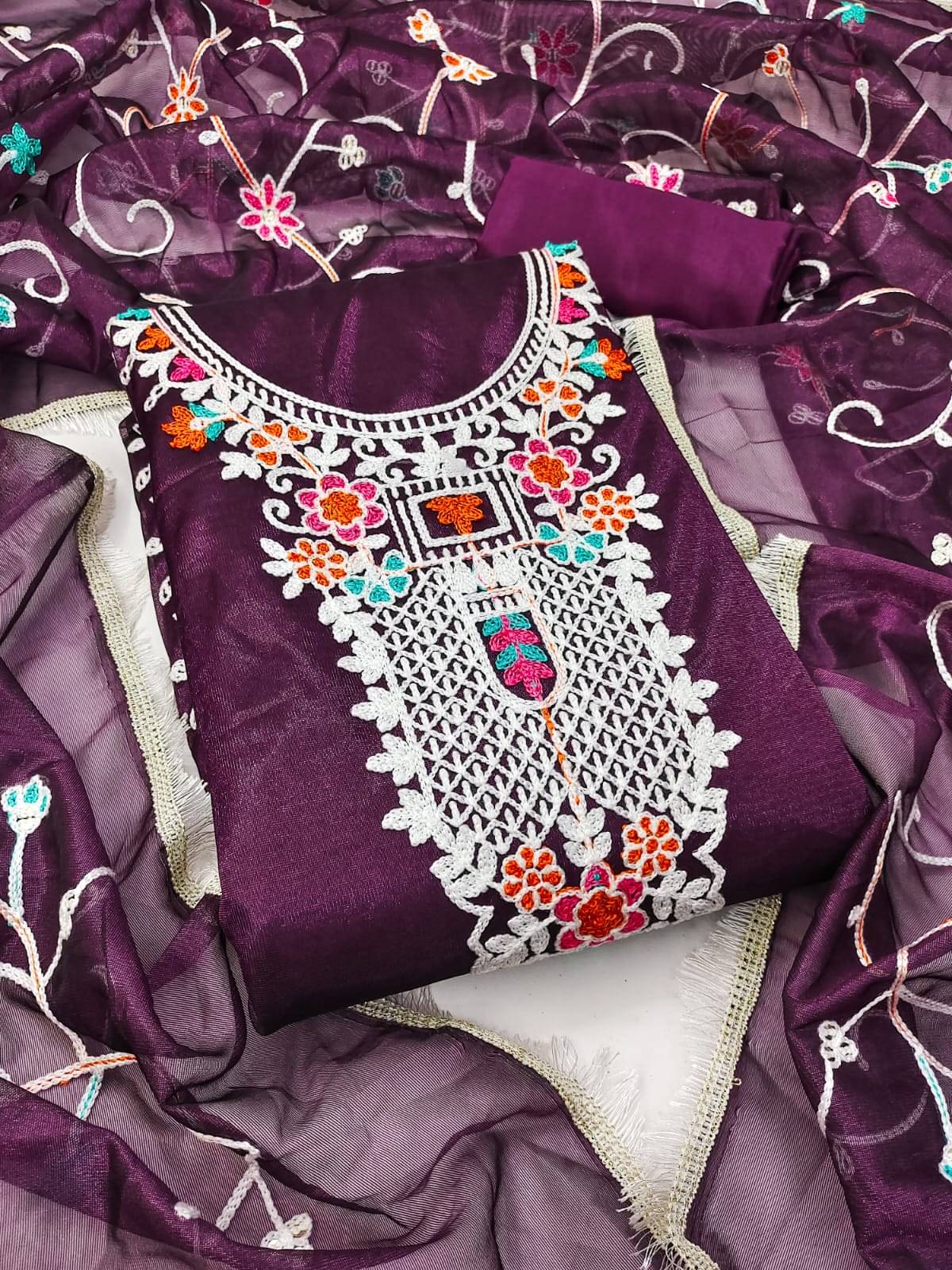 HL SILKMILLS Unstitched Net Embroidered Dress Material - Wine ( Pack of 1 ) HL SILKMILLS Unstitched Net Embroidered Dress Material - Wine ( Pack of 1 )