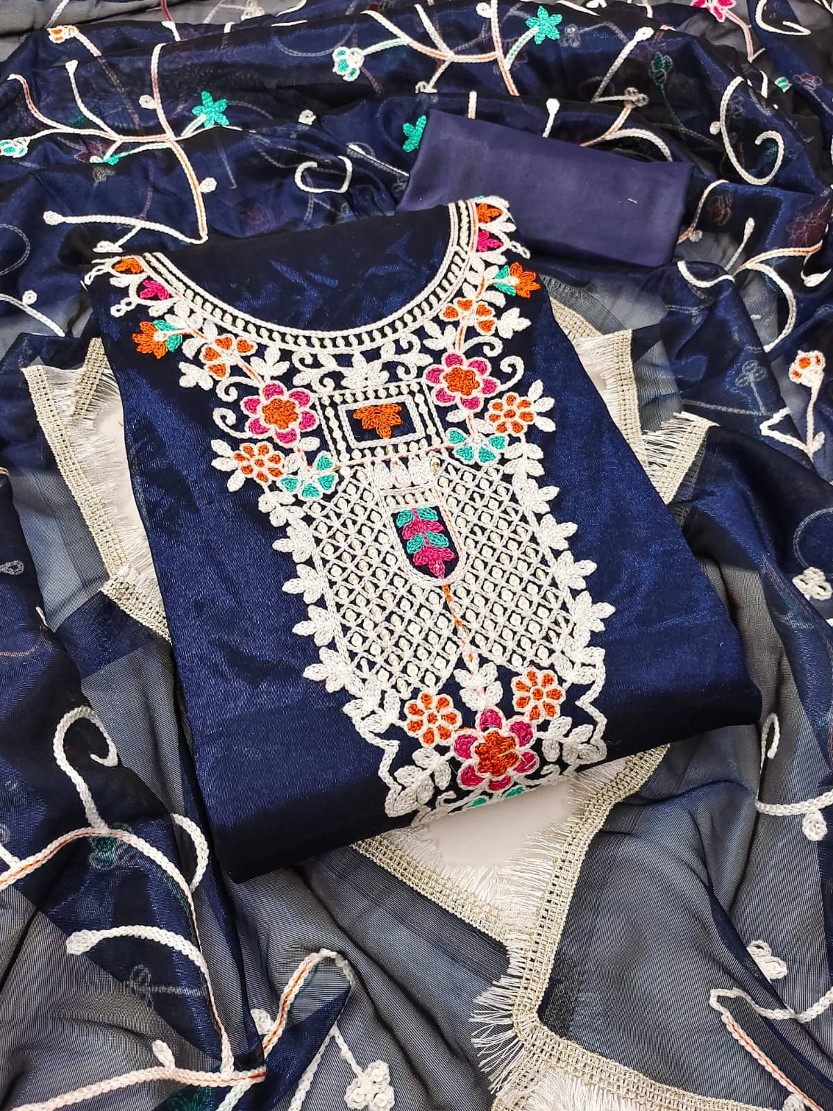 HL SILKMILLS Unstitched Net Embroidered Dress Material - Blue ( Pack of 1 ) HL SILKMILLS Unstitched Net Embroidered Dress Material - Blue ( Pack of 1 )