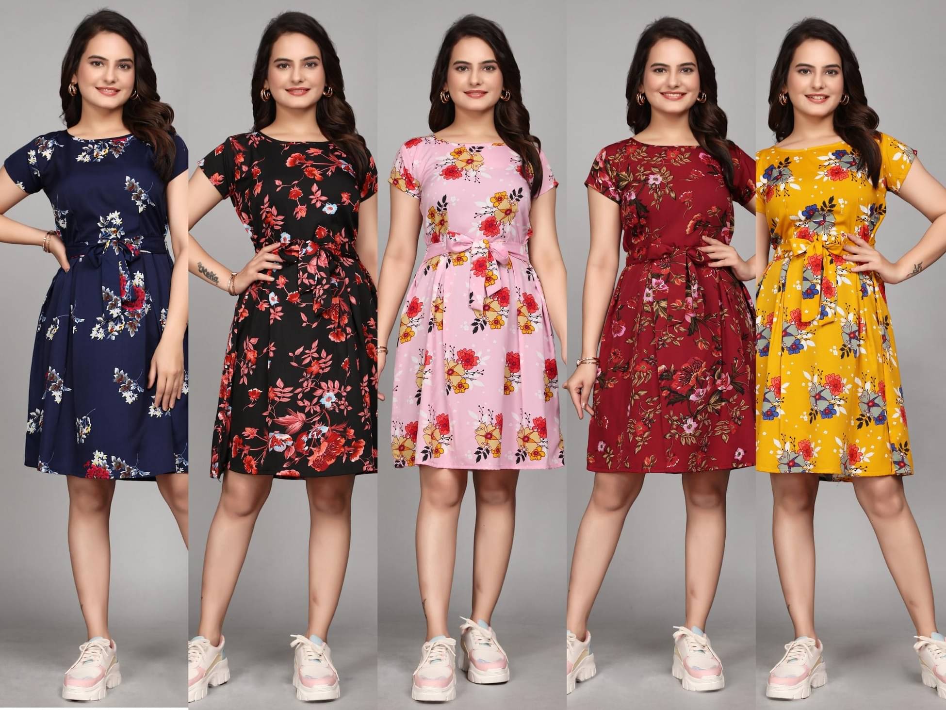     			KALAVRITTA Women Crepe Printed Fit & Flare Dress ( Multicolor )