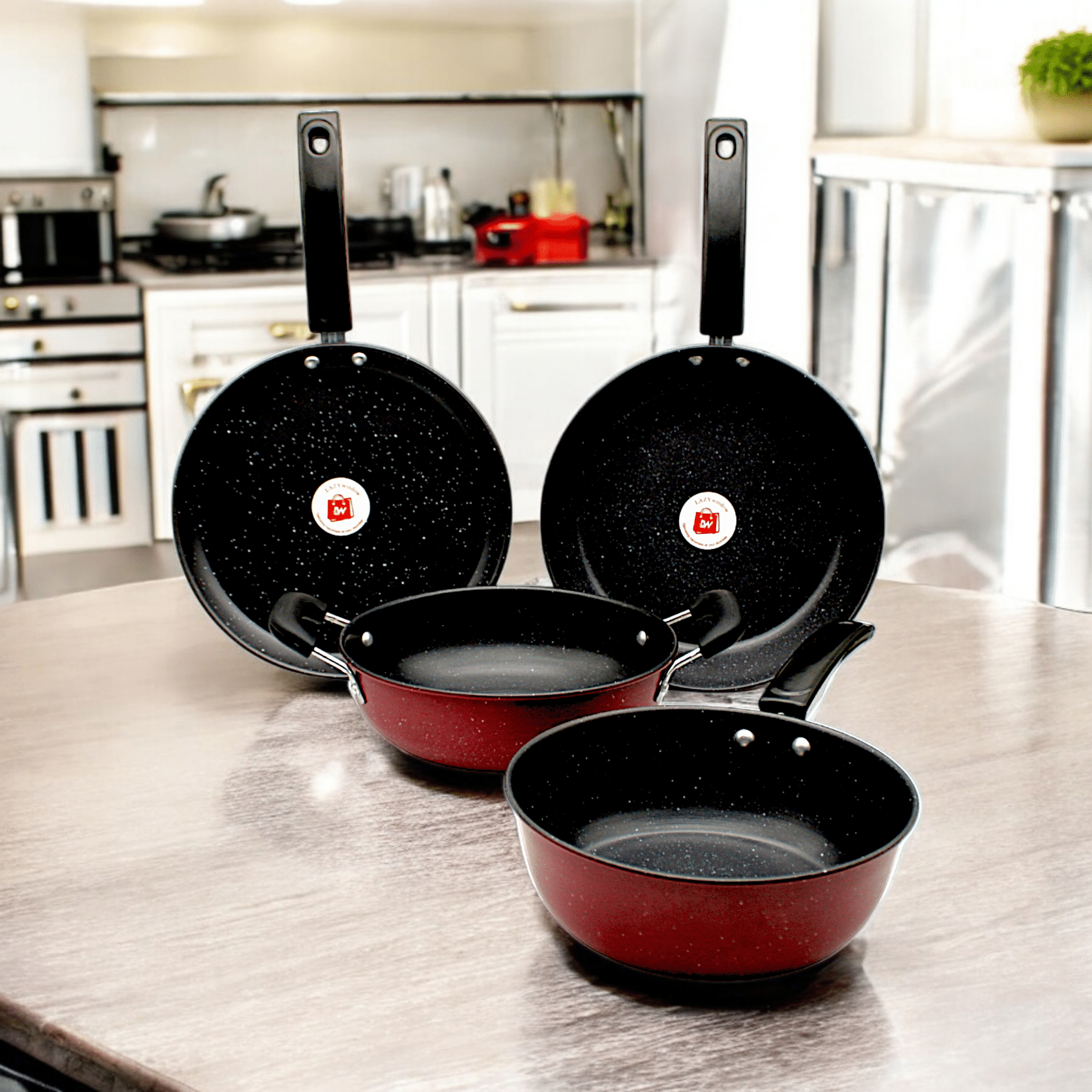     			LAZYWINDOW Non Coated Non-stick Cookware Sets (Light-Weight)