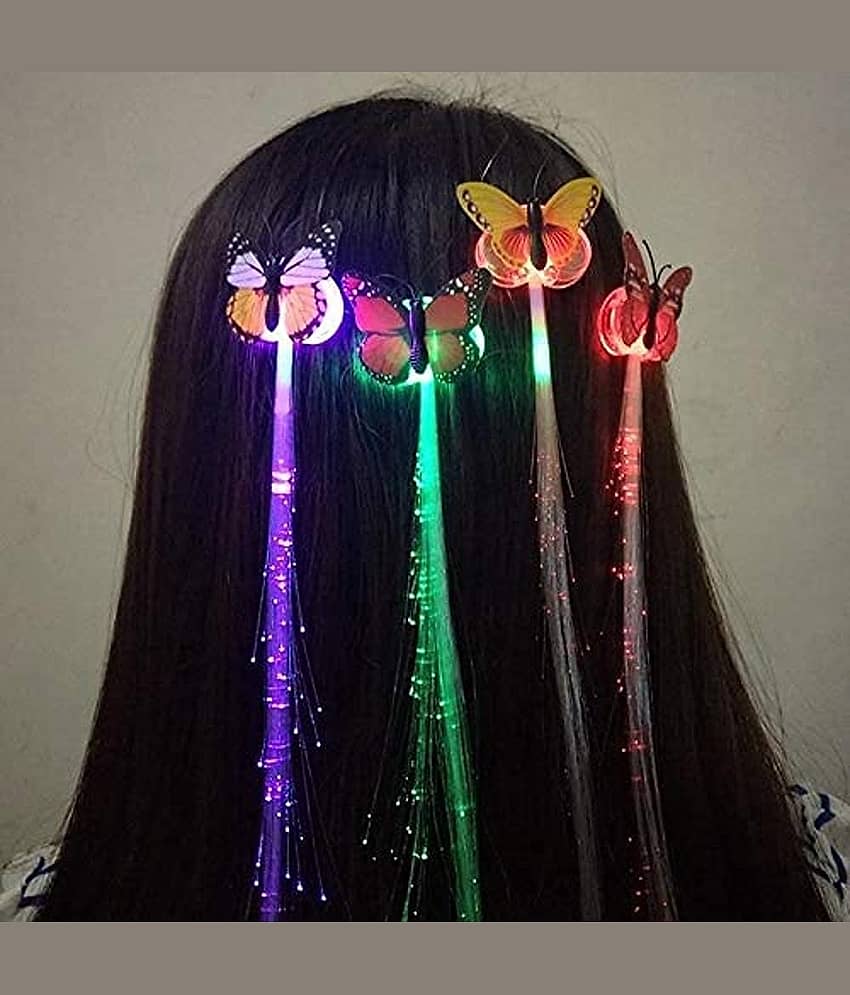 HINGOL LED Flashing Light Butterfly Hair Clip | Braid Optical Fibber Hairpin Party Decor | Girl and Women Party Favours | Party kit (Multicolor, Pack Of 2) - Jewellery Sets | Buy online on ZillyBuy