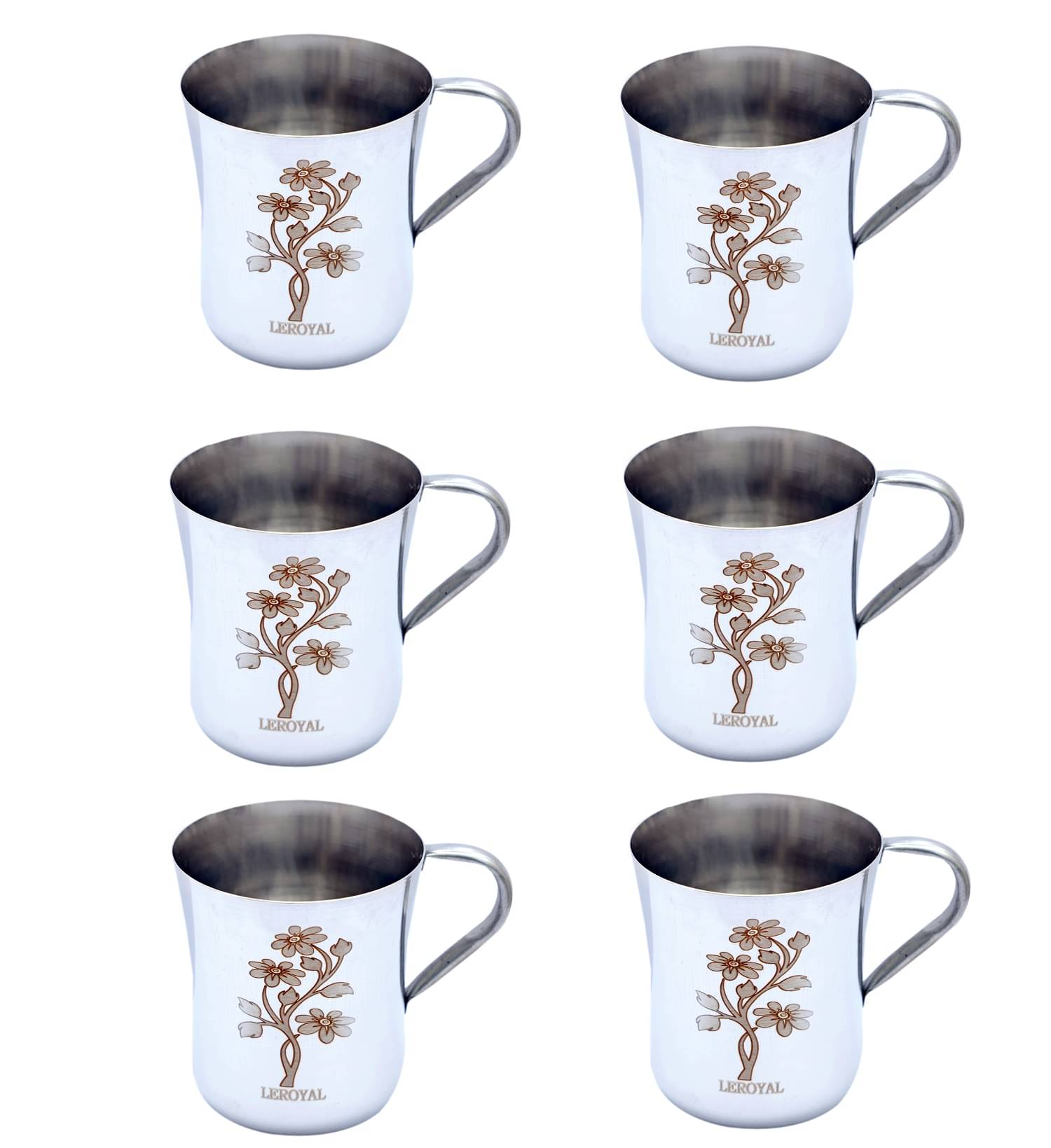     			LEROYAL Leaf Bail Design Floral Stainless Steel Tea Cup 150 ml ( Pack of 6 )