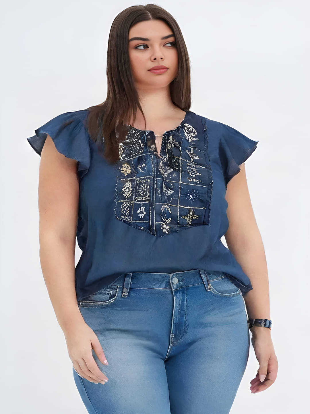     			MAYKR Women's Denim Regular Top ( Blue )