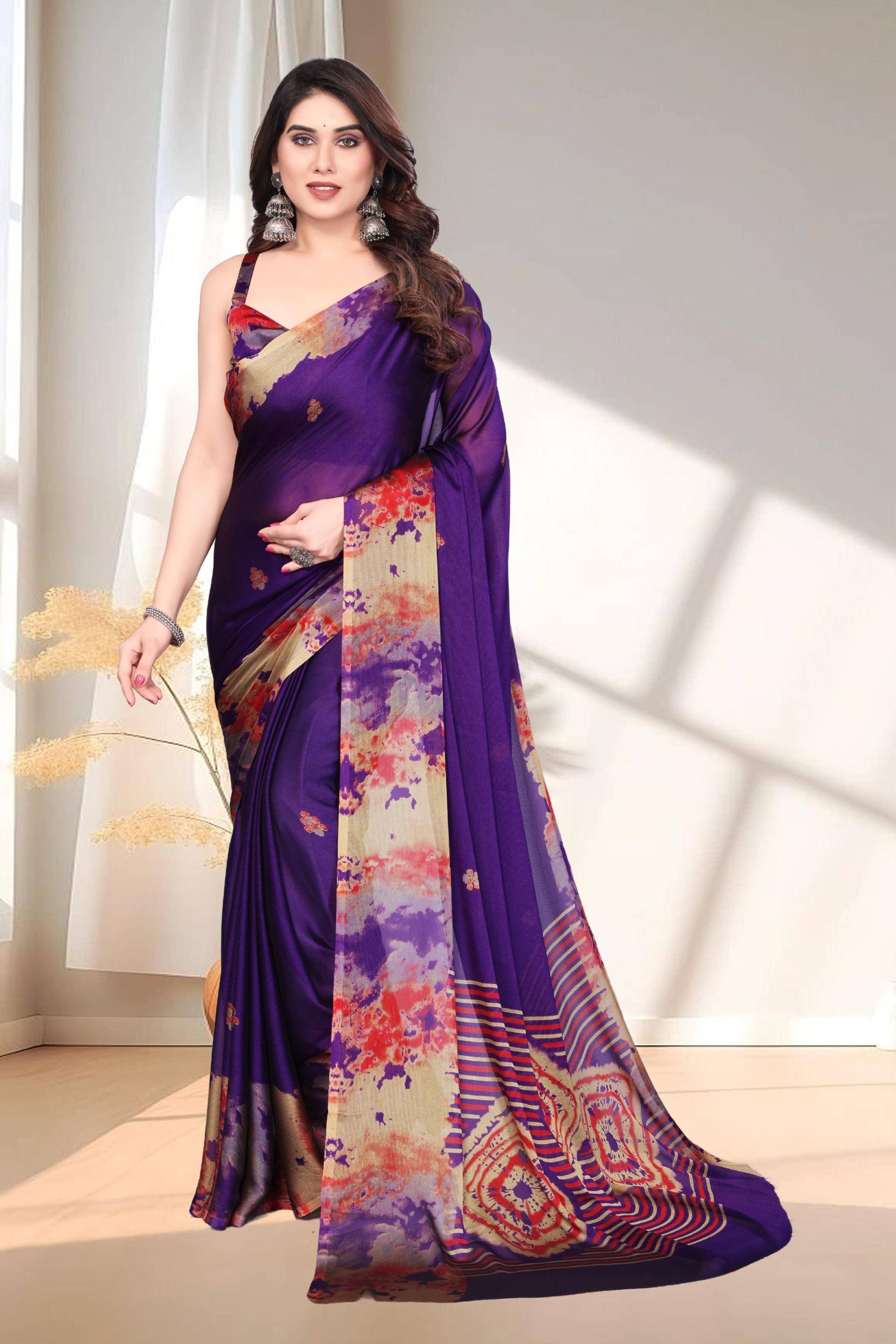 Magneitta Chiffon Printed Saree With Unstitched Blouse Piece ( Blue )     			Magneitta Chiffon Printed Saree With Unstitched Blouse Piece ( Blue )