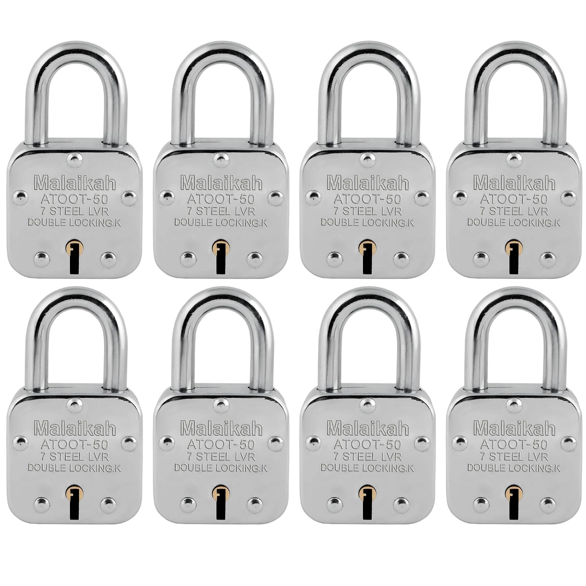 Malaikah 50 mm With 3 Keys Padlock, Atoot 50mm Double Locking 8 Lever Square Lock Pack Of 8, Ideal for Gate, Shutter and Shop, Ideal for Gate, Shutter and Shop Made in Aligarh, India Malaikah 50 mm With 3 Keys Padlock, Atoot 50mm Double Locking 8 Lever Square Lock Pack Of 8, Ideal for Gate, Shutter and Shop, Ideal for Gate, Shutter and Shop Made in Aligarh, India