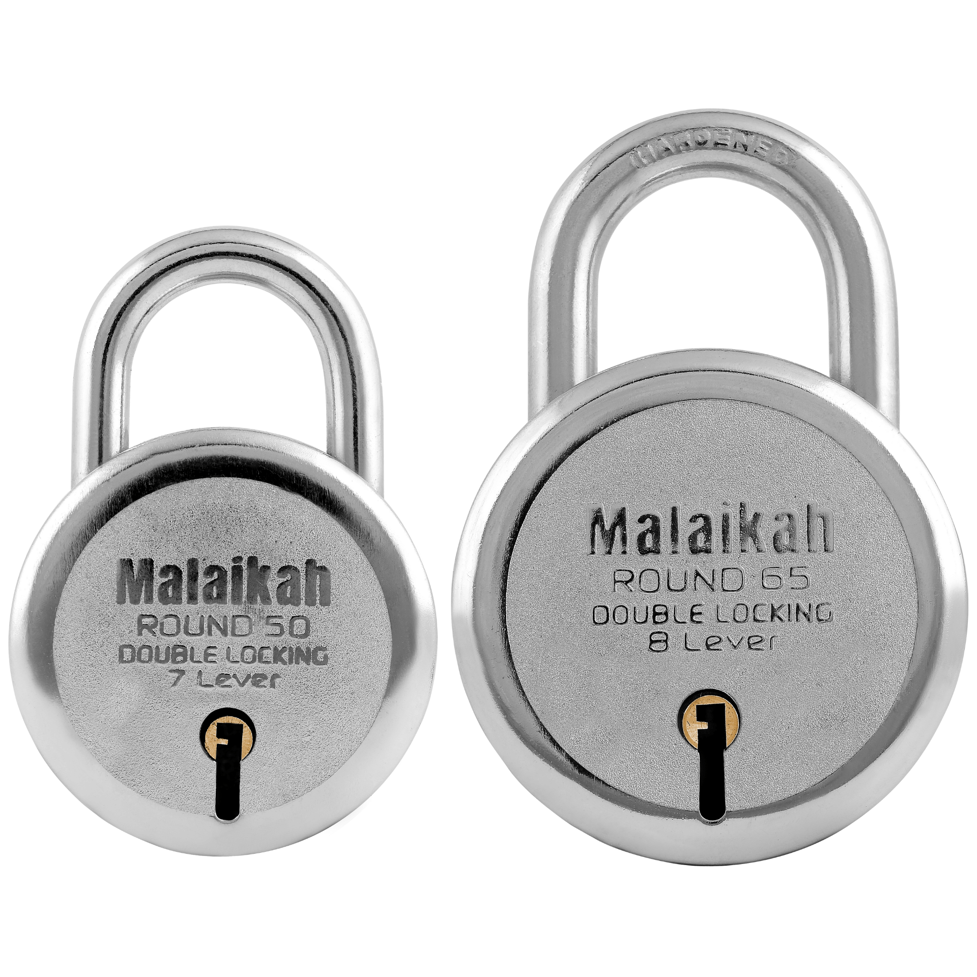     			Malaikah Locks Padlocks Pack Of 2 Round 50mm And Round 65mm Made In Aligarh India Premium Quality Steel For Reliable Protection Featuring 7-Lever Locking Mechanism