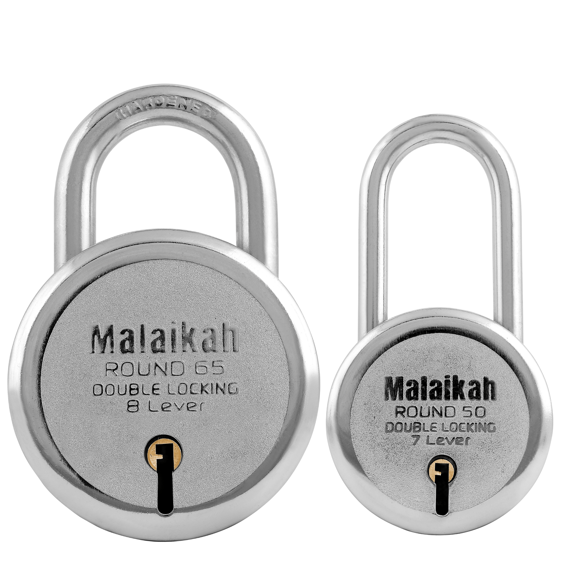     			Malaikah Locks Padlocks Pack Of 2 Round 65mm And Round 50mm Long Shackle With Made In Aligarh India Reliable 7-Lever Mechanism For Heavy-Duty Use Security Ideal For Outdoor And Indoor