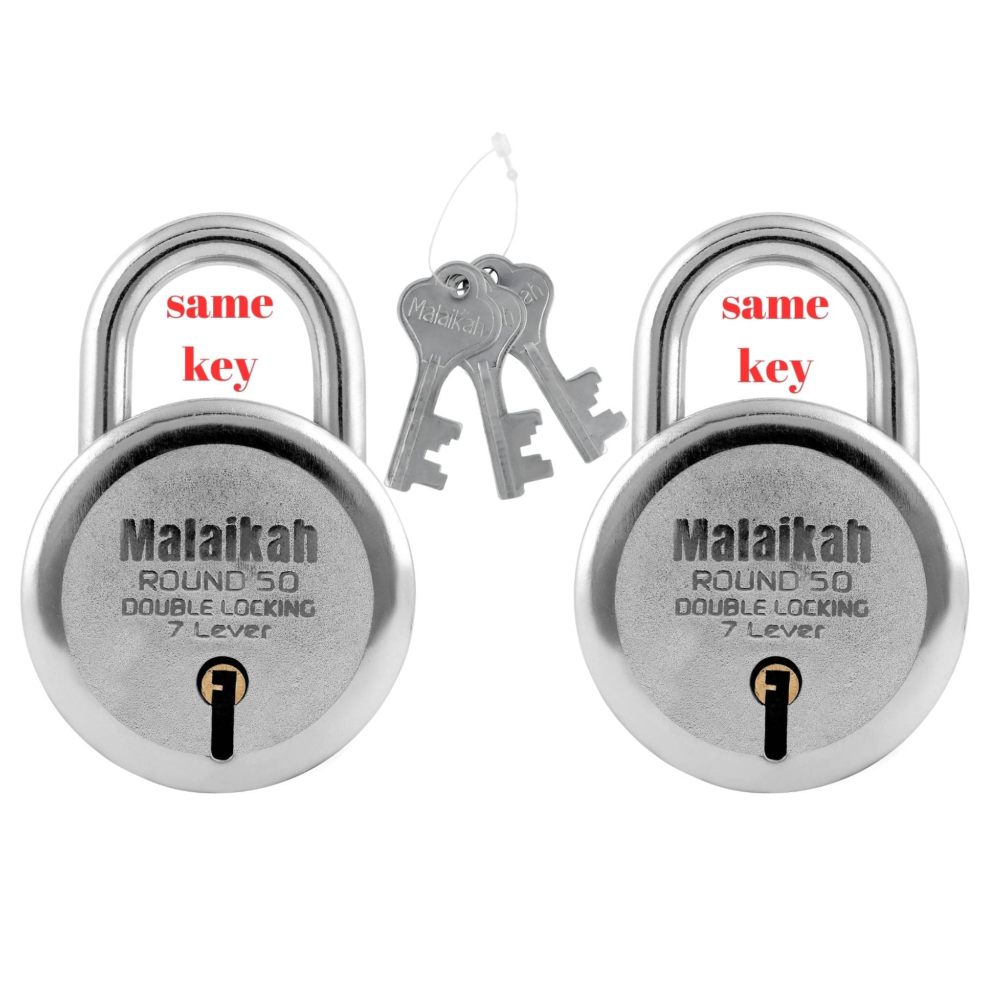 Malaikah Round 50 mm Common Key (Same Key) Padlock, Ideal for Gate, Shutter and Shop, Ideal for Gate, Shutter and Shop Made in Aligarh, India, Pack of 2 Malaikah Round 50 mm Common Key (Same Key) Padlock, Ideal for Gate, Shutter and Shop, Ideal for Gate, Shutter and Shop Made in Aligarh, India, Pack of 2
