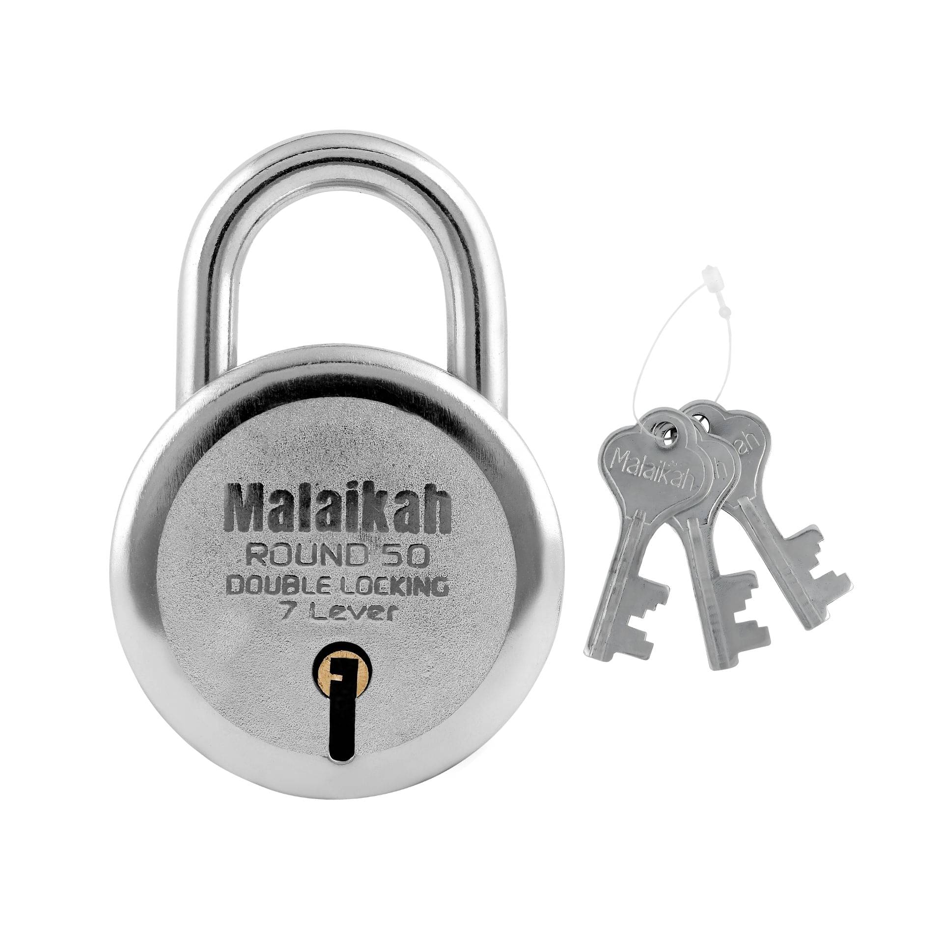 Malaikah Round 50 mm Padlock Double Locking 7 Lever With 3 Keys, Ideal for Gate, Shutter and Shop, Ideal for Gate, Shutter and Shop Made in Aligarh, India, Pack of 1 Malaikah Round 50 mm Padlock Double Locking 7 Lever With 3 Keys, Ideal for Gate, Shutter and Shop, Ideal for Gate, Shutter and Shop Made in Aligarh, India, Pack of 1