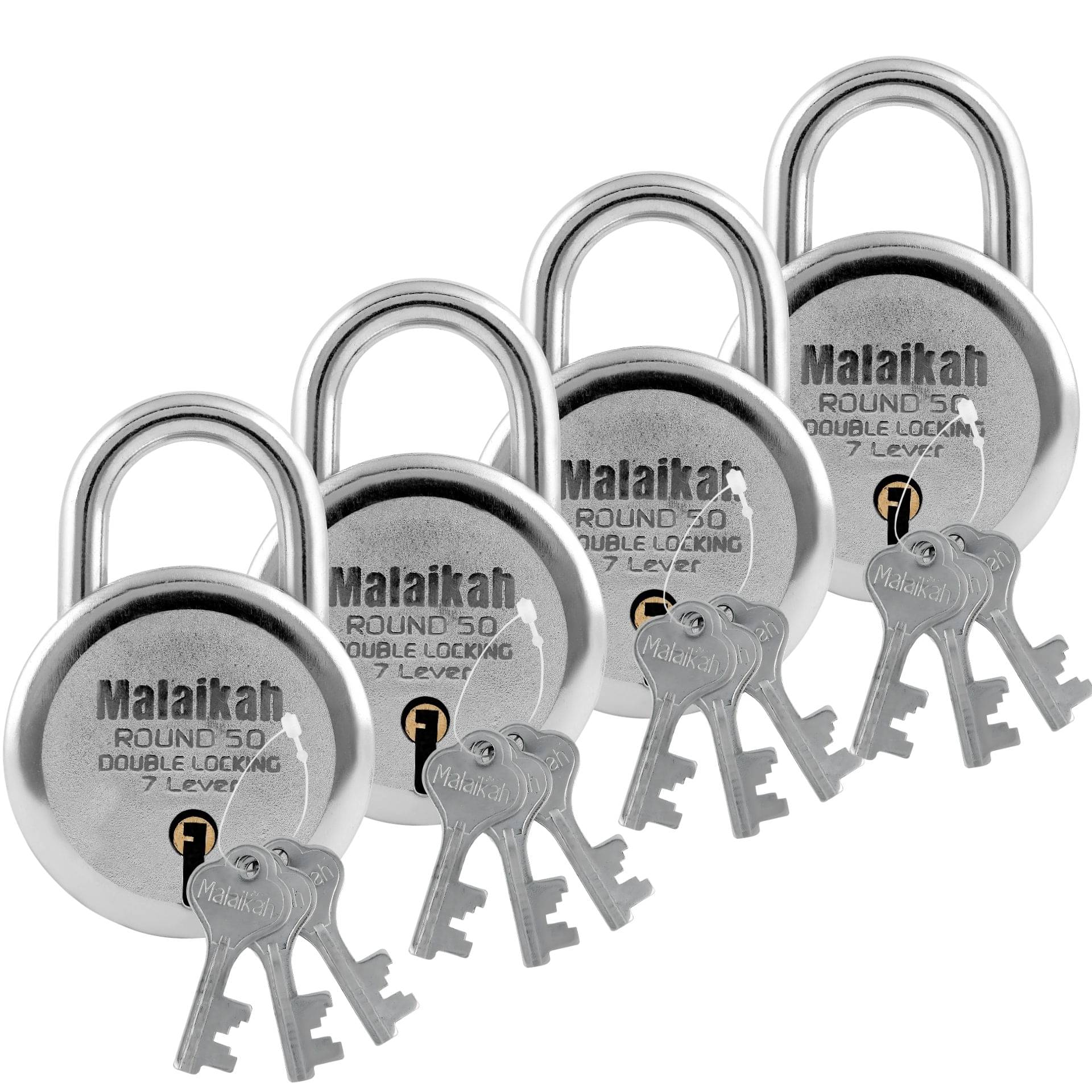     			Malaikah Round 50 mm Padlock Double Locking 7 Lever With 3 Keys, Ideal for Gate, Shutter and Shop, Ideal for Gate, Shutter and Shop Made in Aligarh, India, Pack of 4