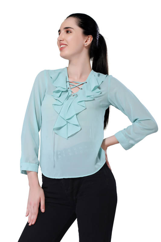     			Mantra Fashion Women's Polyester Regular Top ( Aqua Blue )