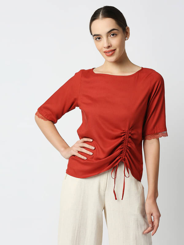 Mantra Fashion Women's Rust Solid Tie Front Top ( Pack of 1 ) Mantra Fashion Women's Rust Solid Tie Front Top ( Pack of 1 )