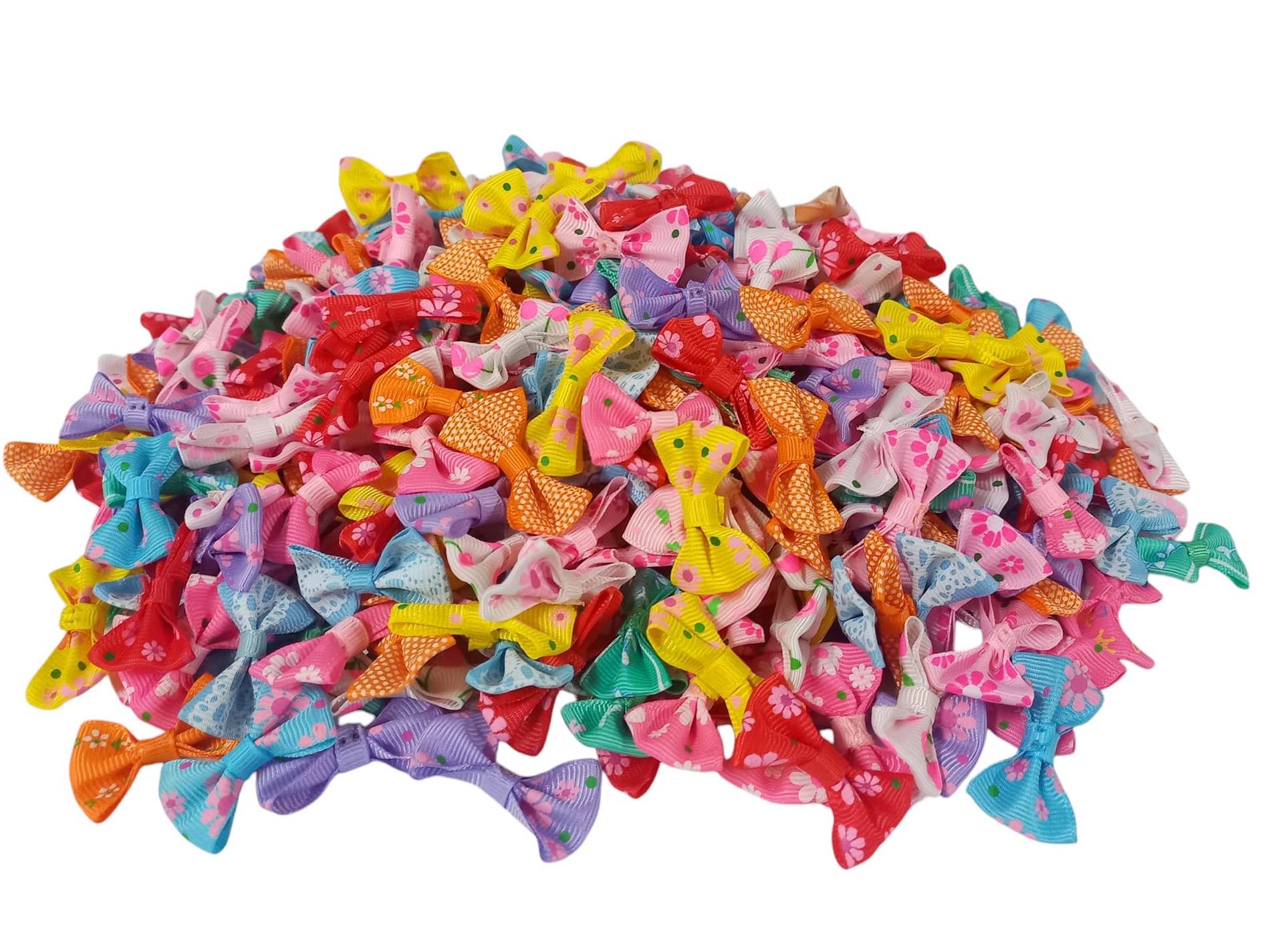     			PRANSUNITA Multicolored Small Printed Ribbon Bows for Art & Crafts Tiara, Bridal & Baby Shower, Clips, Headbands, Cake Decoration – Tiny Bows - Stem less - 50 pcs – size 2 x 4 cm