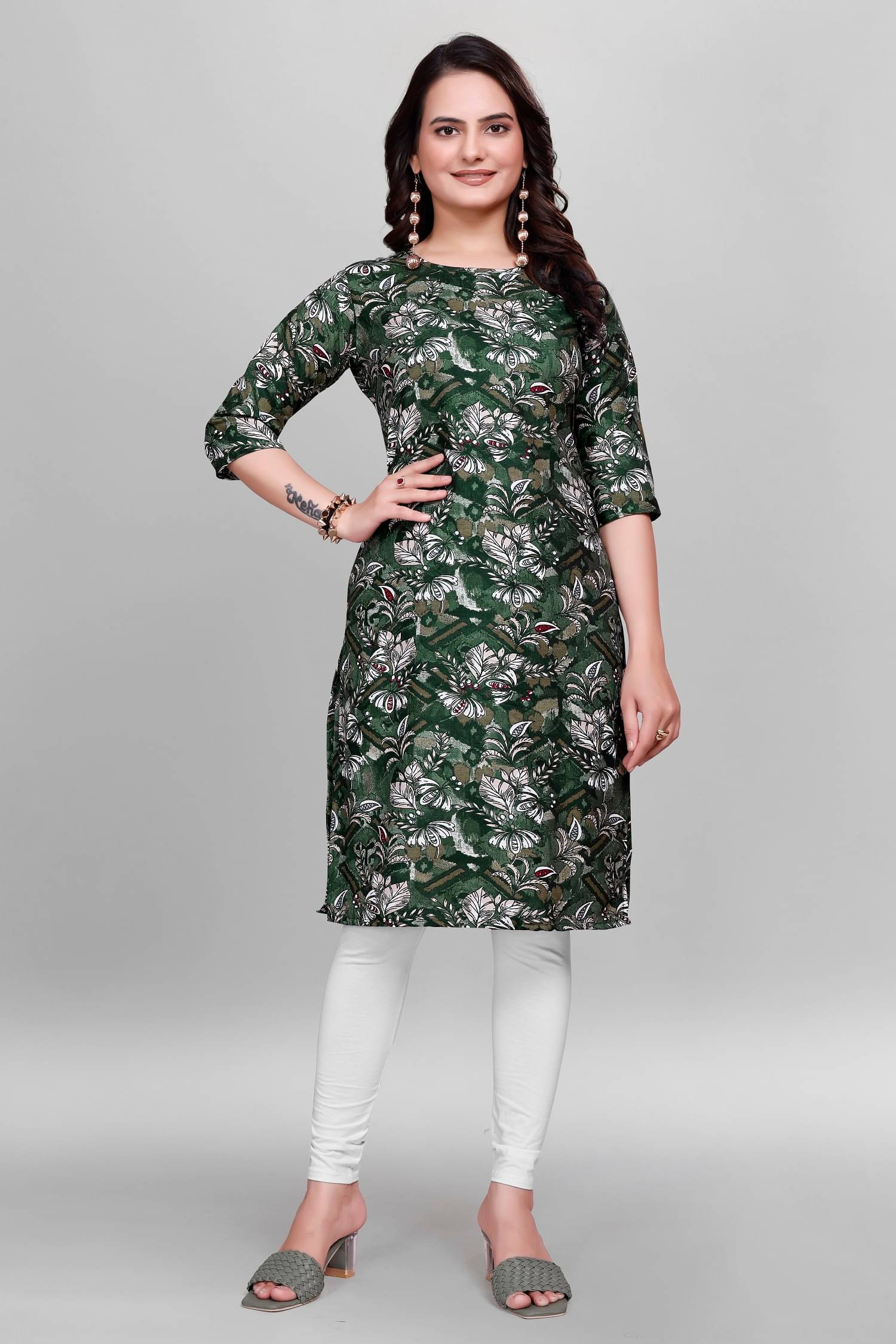 PRIJHON Pack of 1 Cotton Printed Straight Women's Kurti - ( Green ) PRIJHON Pack of 1 Cotton Printed Straight Women's Kurti - ( Green )