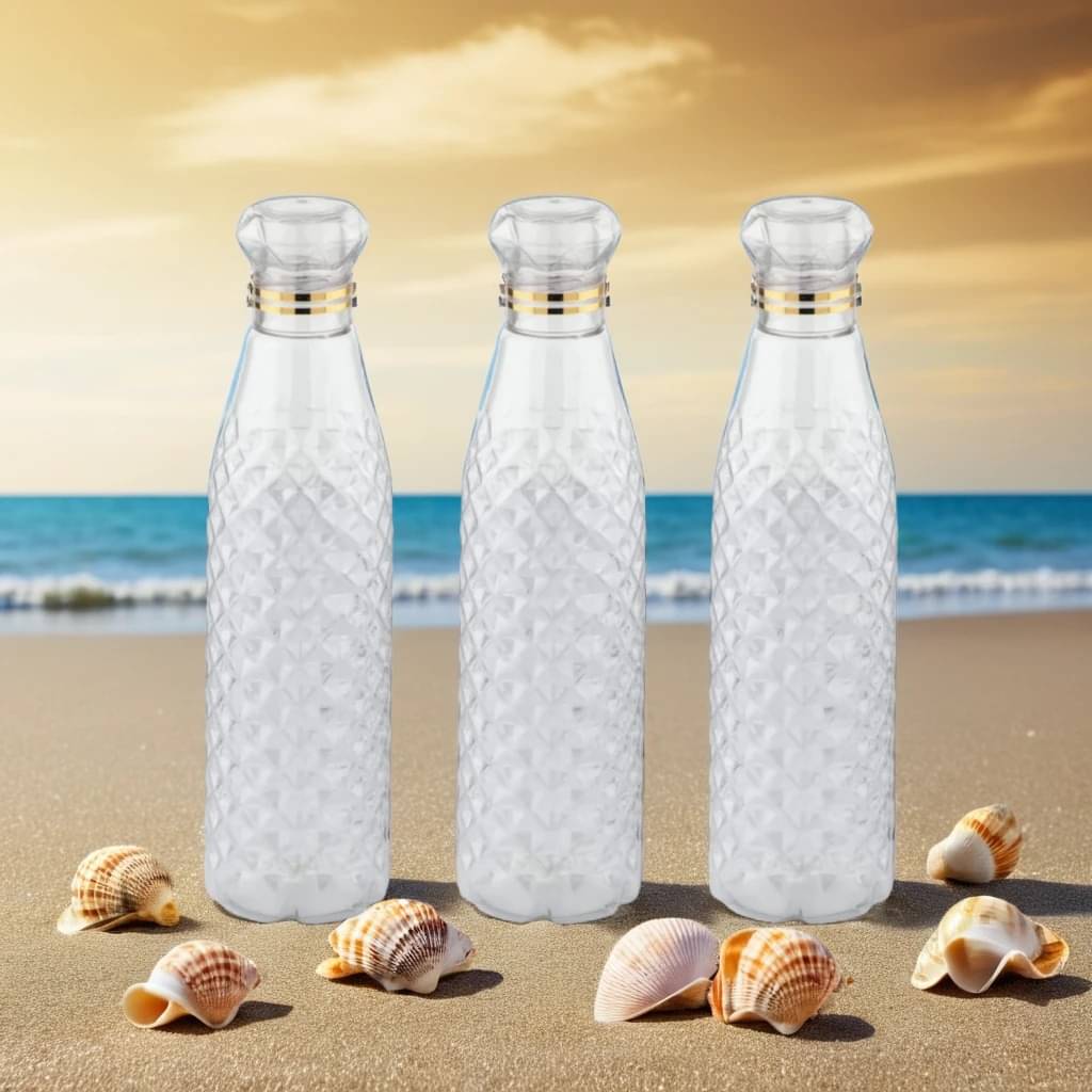     			Radhe Creation diamond water bottle, fridge water bottle, bottle White Plastic Water Bottle 1000 mL ( Set of 3 )