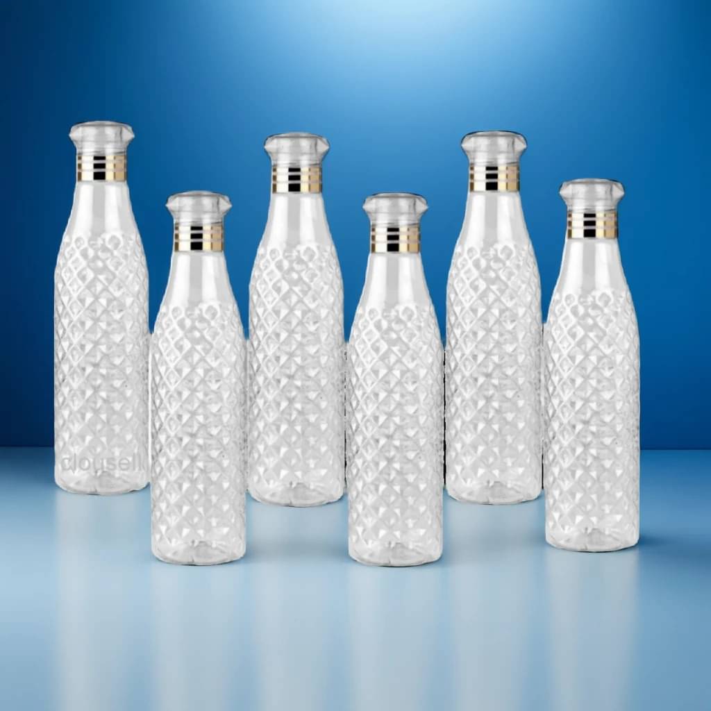     			Radhe Creation diamond water bottle, fridge water bottle, bottle White Plastic Water Bottle 1000 mL ( Set of 6 )