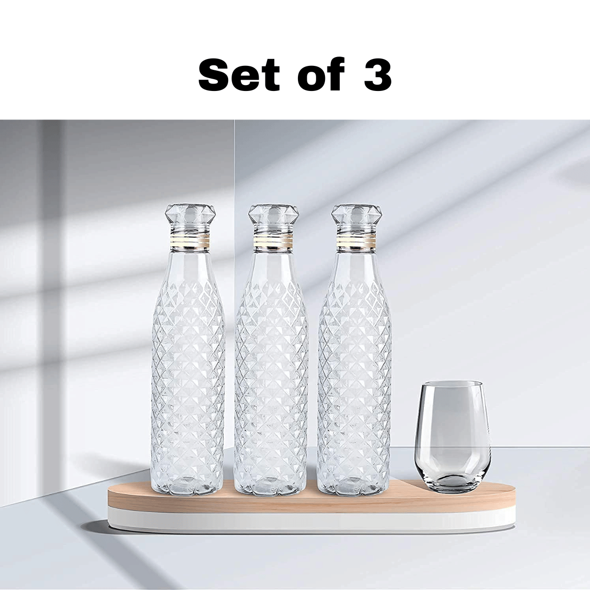     			Radhe Creation diamond water bottle, fridge water bottle, bottle White Plastic Fridge Water Bottle 1000 mL ( Set of 3 )