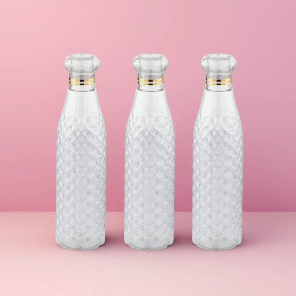     			Radhe Creation diamond water bottle, fridge water bottle, bottle White Plastic Water Bottle 1000 mL ( Set of 3 )