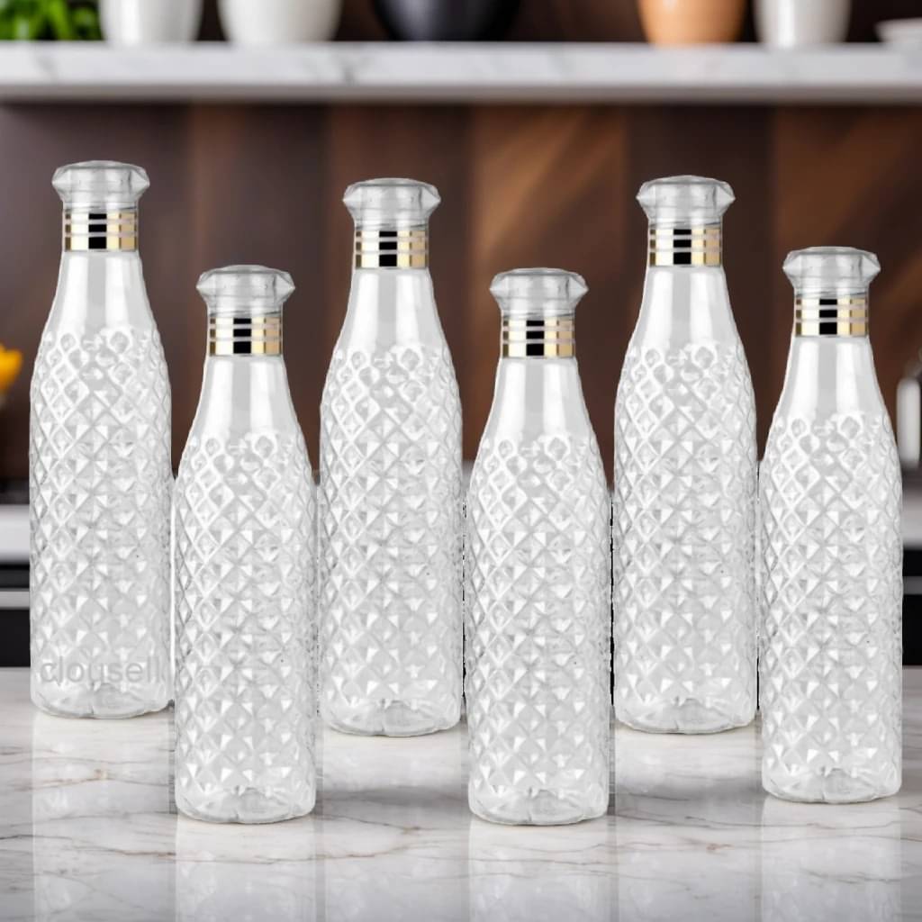     			Radhe Creation diamond water bottle, fridge water bottle, bottle White Plastic Fridge Water Bottle 1000 mL ( Set of 6 )