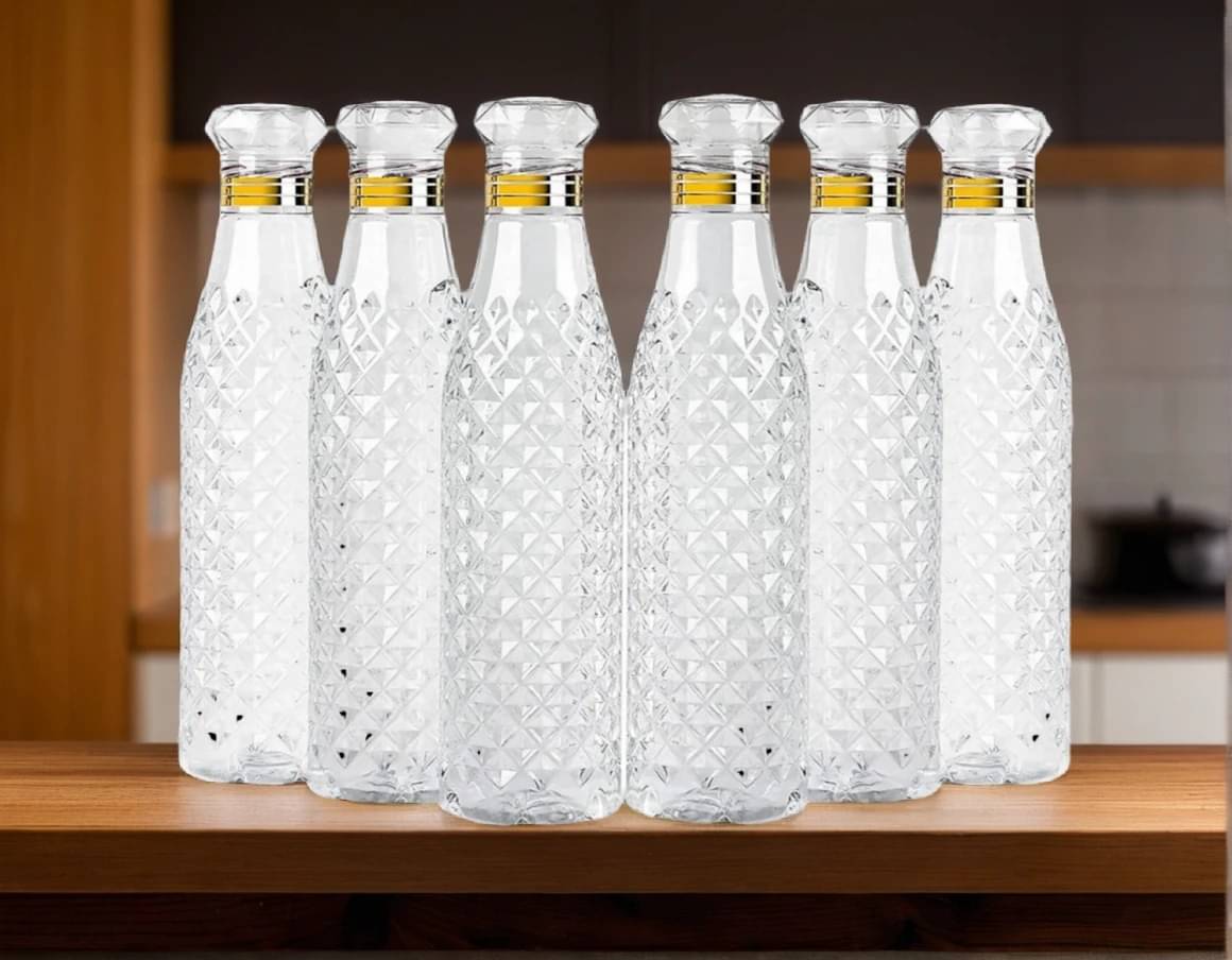     			Radhe Creation diamond water bottle, fridge water bottle, bottle White Plastic Fridge Water Bottle 1000 mL ( Set of 6 )