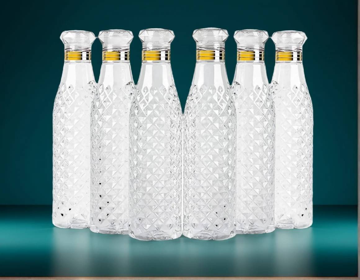     			Radhe Creation diamond water bottle, fridge water bottle, bottle White Plastic Fridge Water Bottle 1000 mL ( Set of 6 )