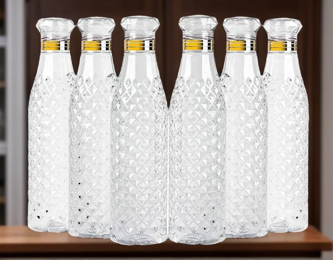     			Radhe Creation diamond water bottle, fridge water bottle, bottle White Plastic Fridge Water Bottle 1000 mL ( Set of 6 )