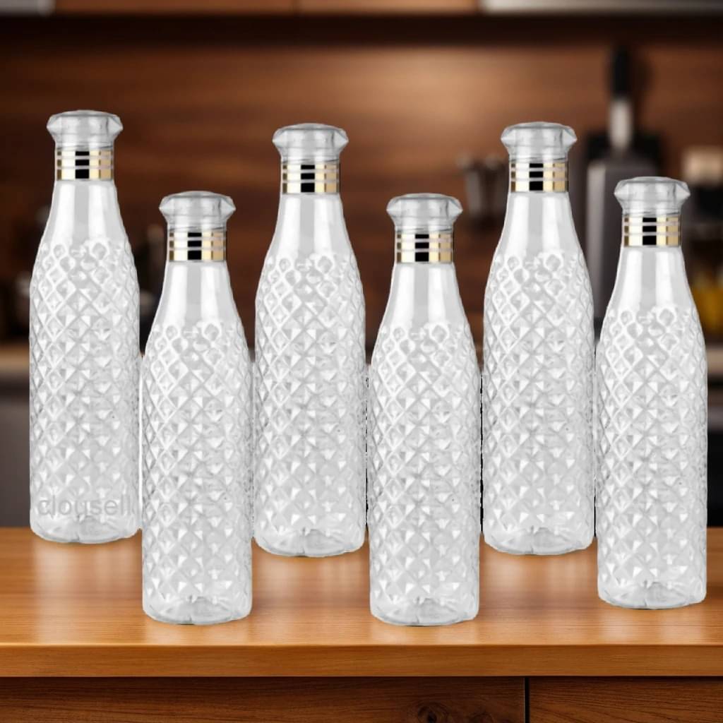     			Radhe Creation diamond water bottle, fridge water bottle, bottle White Plastic Water Bottle 1000 mL ( Set of 6 )