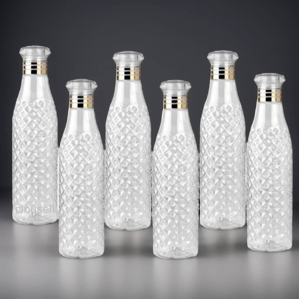     			Radhe Creation diamond water bottle, fridge water bottle, bottle White Plastic Fridge Water Bottle 1000 mL ( Set of 6 )