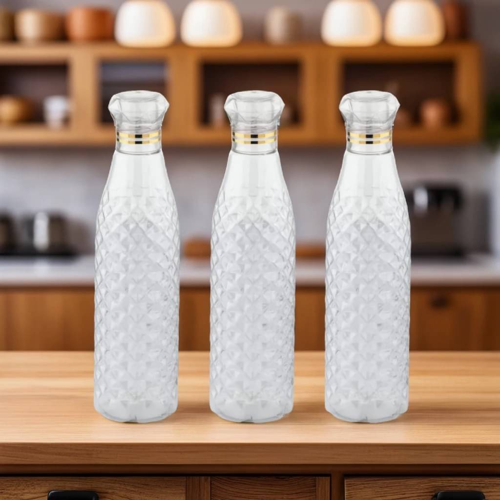     			Radhe Creation diamond water bottle, fridge water bottle, bottle White Plastic Water Bottle 1000 mL ( Set of 3 )