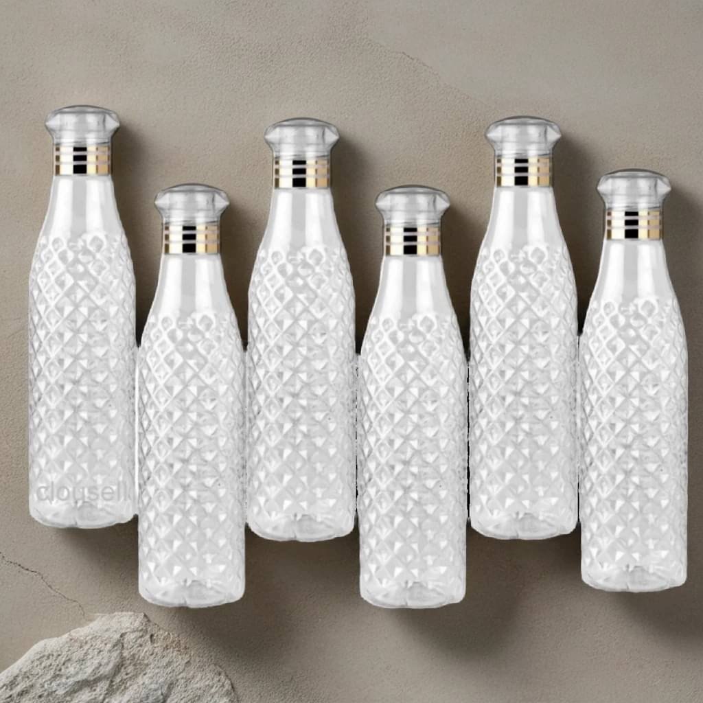     			Radhe Creation diamond water bottle, fridge water bottle, bottle White Plastic Water Bottle 1000 mL ( Set of 6 )