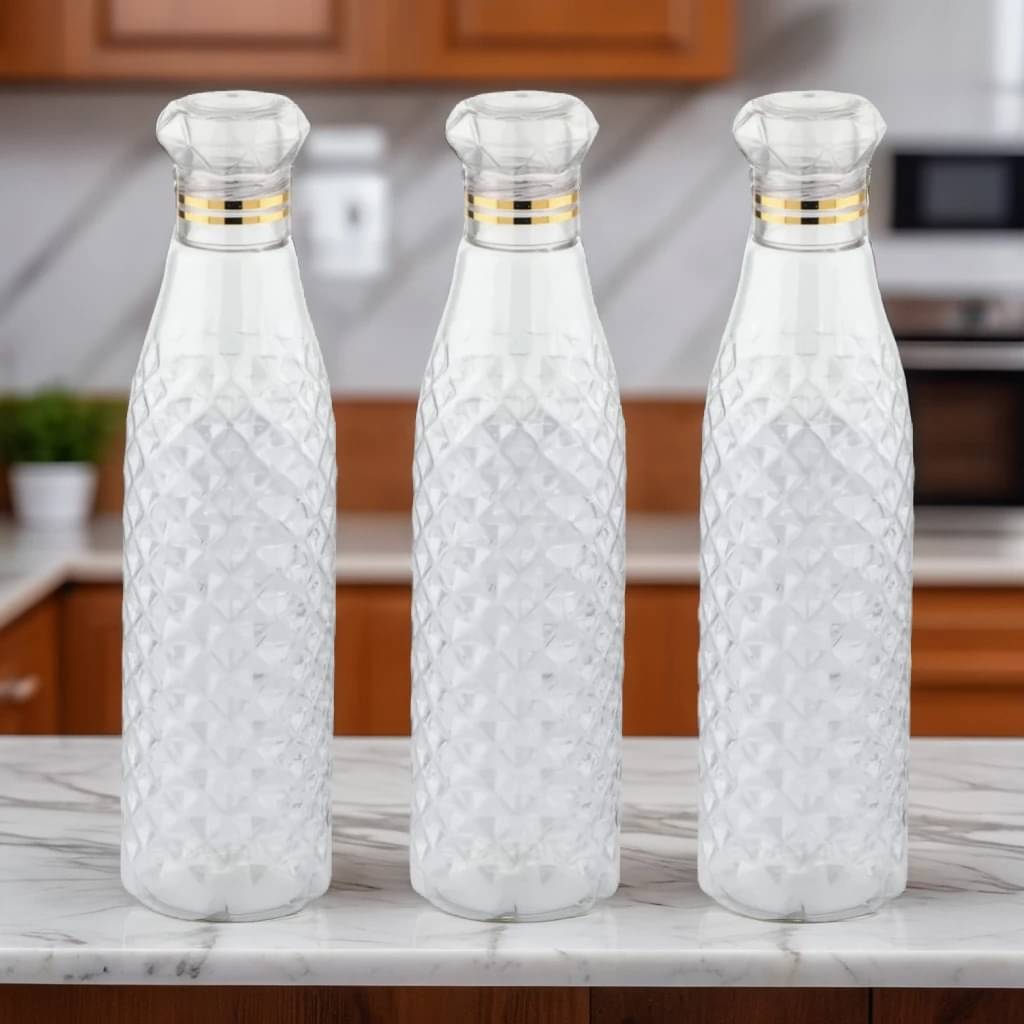     			Radhe Creation diamond water bottle, fridge water bottle, bottle White Plastic Fridge Water Bottle 1000 mL ( Set of 3 )