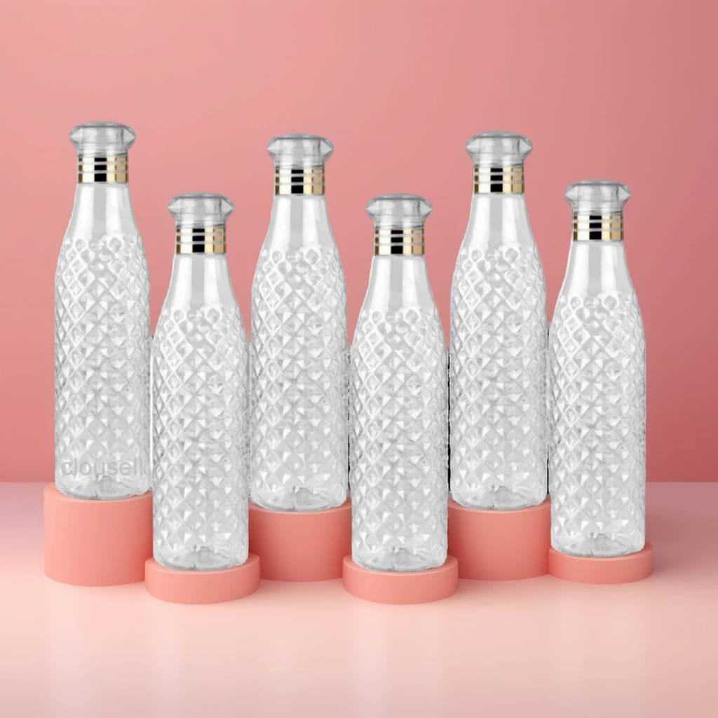     			Radhe Creation diamond water bottle, fridge water bottle, bottle White Plastic Fridge Water Bottle 1000 mL ( Set of 6 )