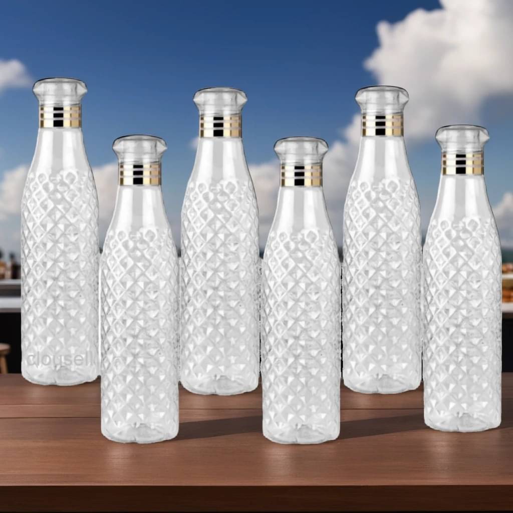     			Radhe Creation diamond water bottle, fridge water bottle, bottle White Plastic Water Bottle 1000 mL ( Set of 6 )